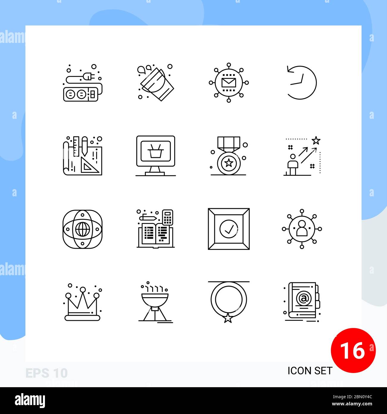 Universal Icon Symbols Grupo de 16 modernos contornos de diseño