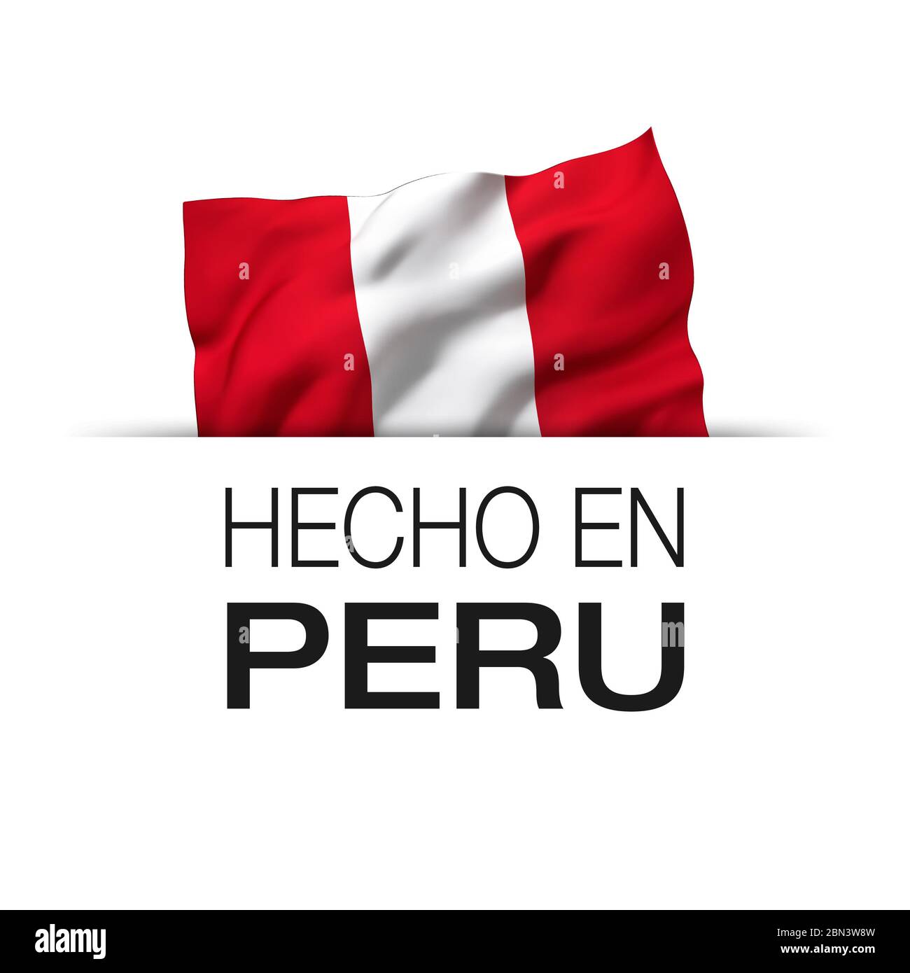 Fabricado en Perú - etiqueta de garantía con bandera peruana de la bandera de la bandera. Ilustración 3D. Foto de stock