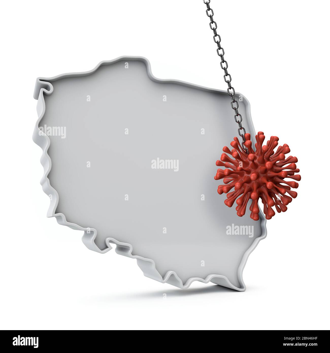 Polonia Mapa 3D simple siendo golpeado por coronavirus. Renderizado 3D Foto de stock