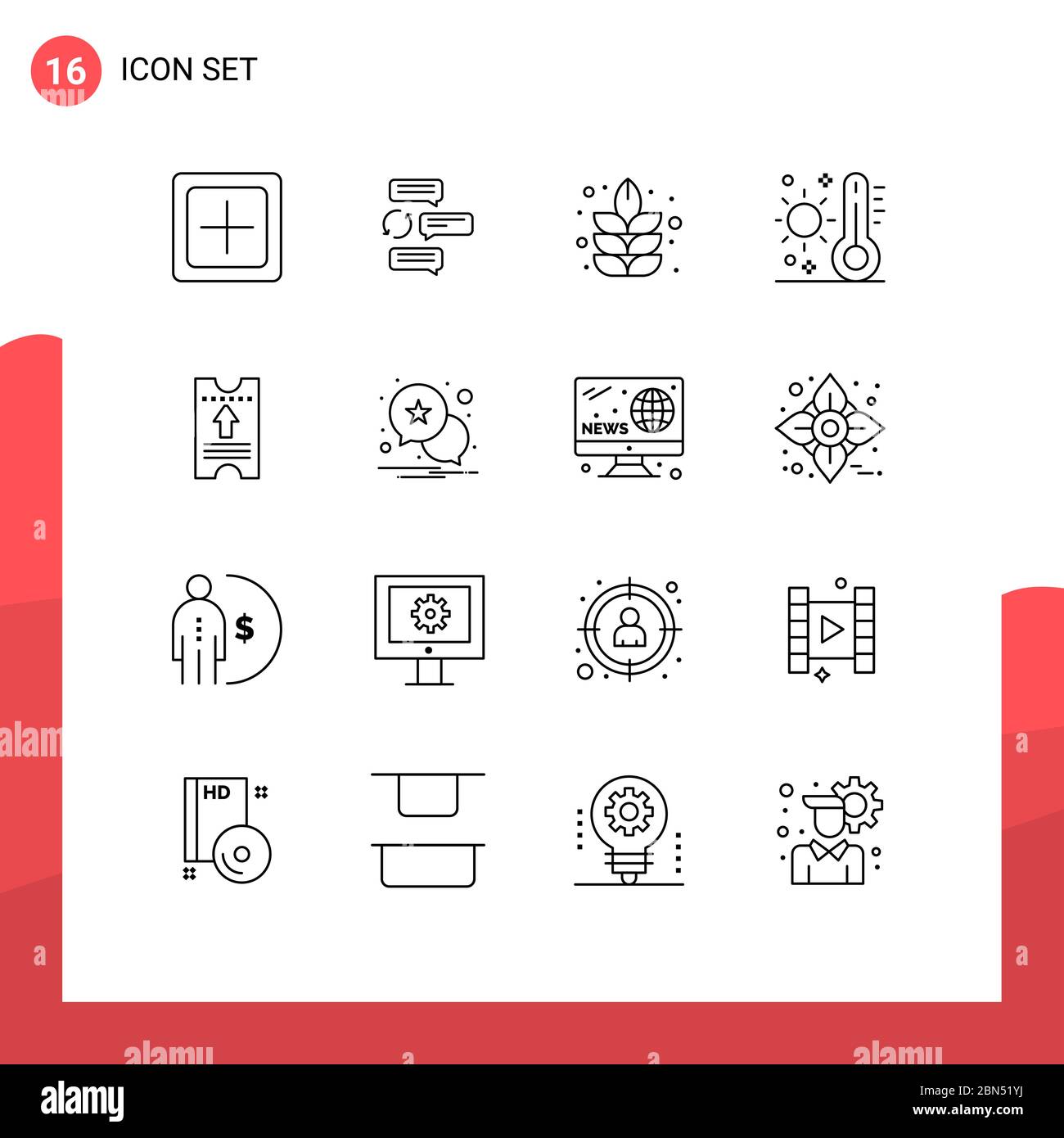 Grupo de 16 esboza signos y símbolos para termómetro, calor, diálogo,  Celsius, naturaleza elementos de diseño vectorial editables Imagen Vector  de stock - Alamy