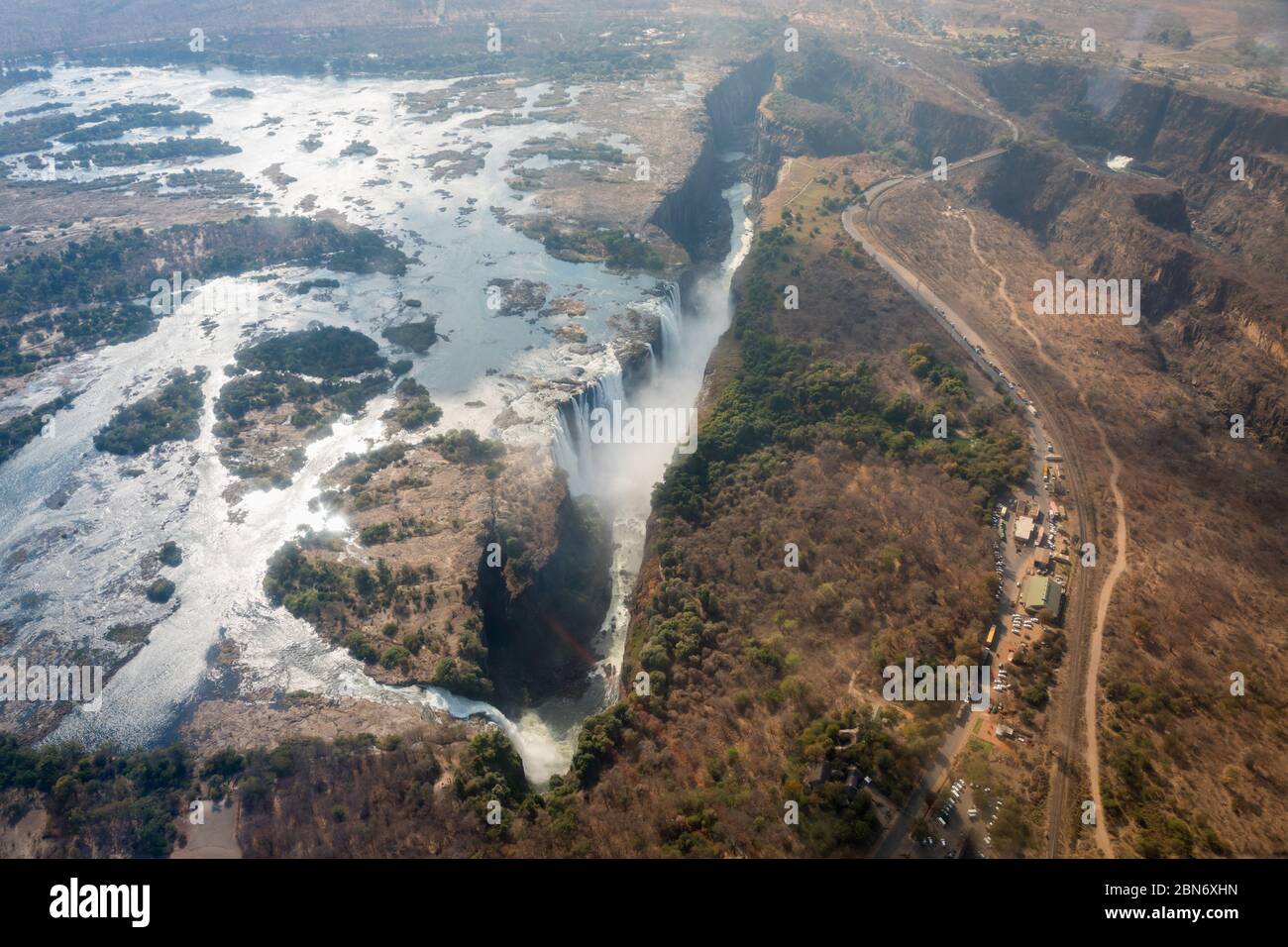 Cascada de Victoria Falls vista desde el aire. Foto de stock