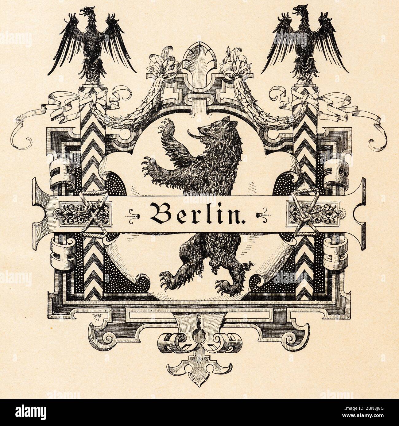 Emblema de Berlín, Berlín, ilustración de 'Die Hauptstädte der Welt', la capital del mundo, Breslau alrededor de 1897 Foto de stock