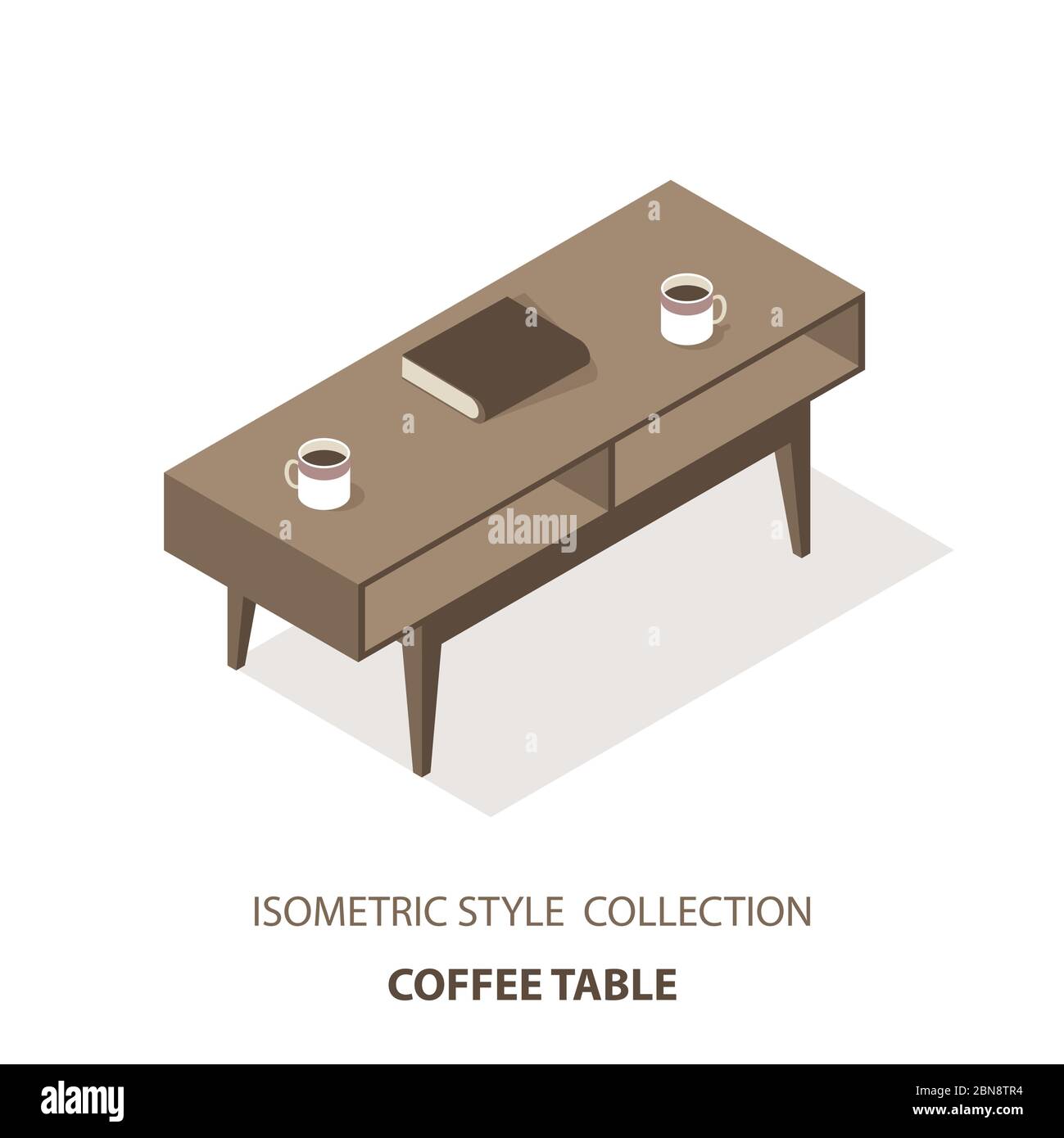 Mesa plana de mesa de café isométrica vectorial aislada sobre fondo blanco Ilustración del Vector