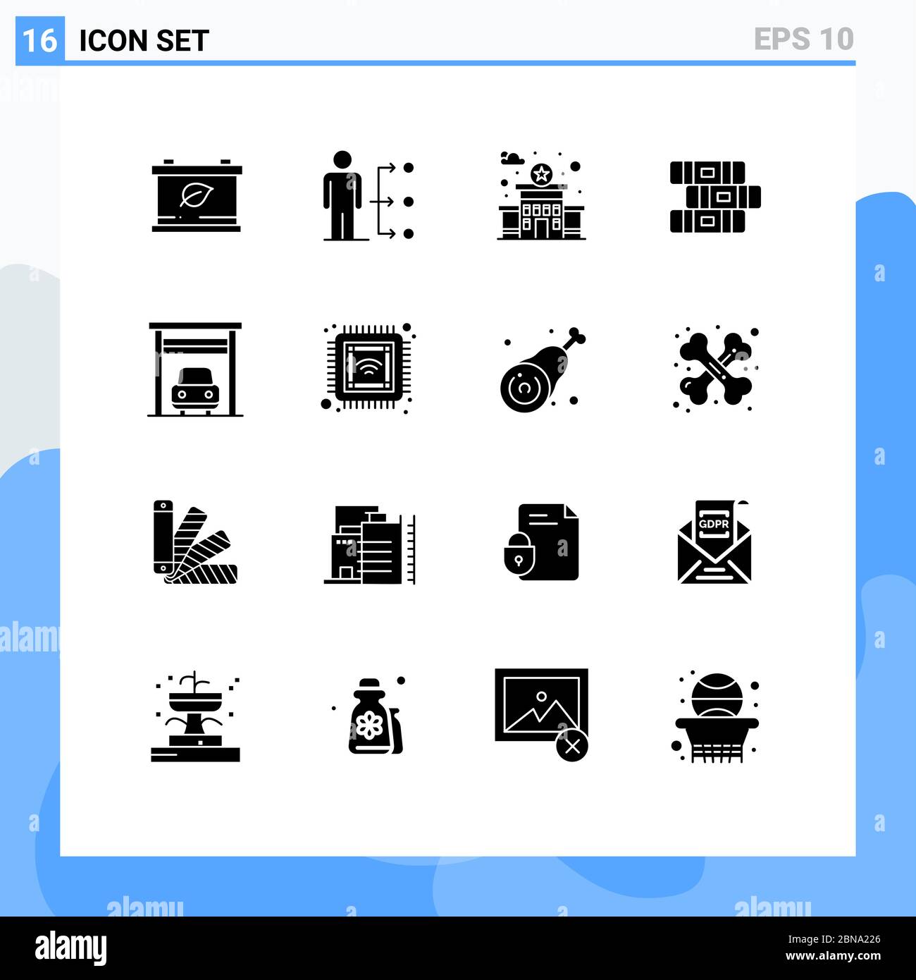 16 iconos creativos modernos signos y símbolos de chip, garaje, edificio, coche, cuaderno elementos de diseño vectorial editables Ilustración del Vector