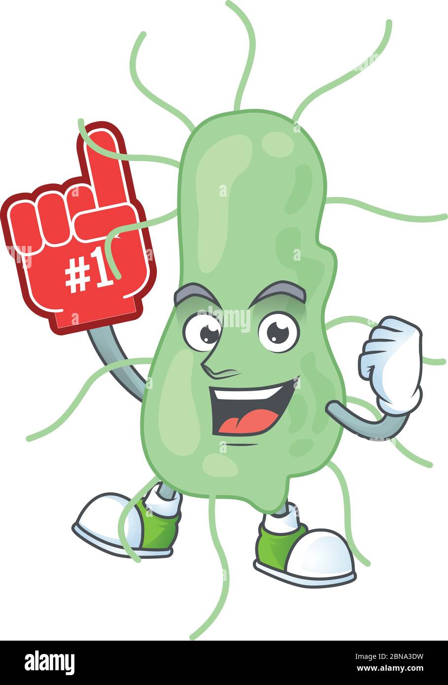 Salmonella Cartoon estilo de diseño de personajes con un dedo de espuma