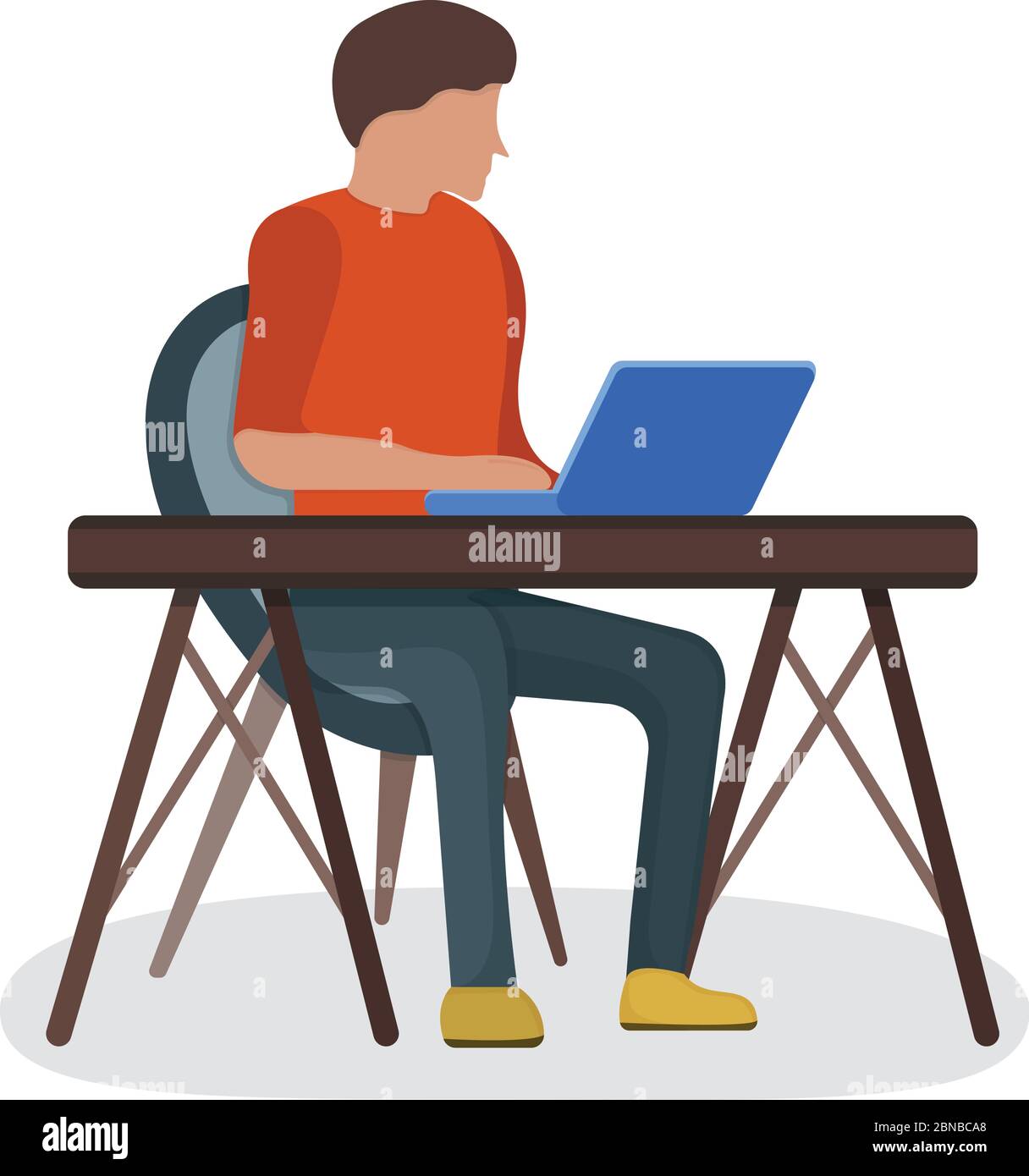 Hombre personaje sentado mesa de trabajo, hombre hacer trabajo portátil  independiente ordenador aislado en blanco, plano vector ilustración.  Concepto de diseño de dibujos animados, pe Imagen Vector de stock - Alamy