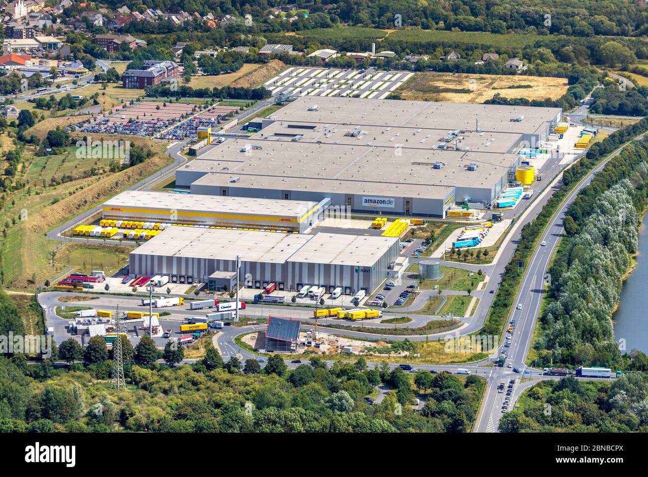 Amazon Logistikzentrum Rheinberg, Havi Logistik, Rheinberger Strasse, 08.08.2019, Luftbild, Alemania, Renania del Norte-Westfalia, Ruhr Area, Rheinberg Foto de stock