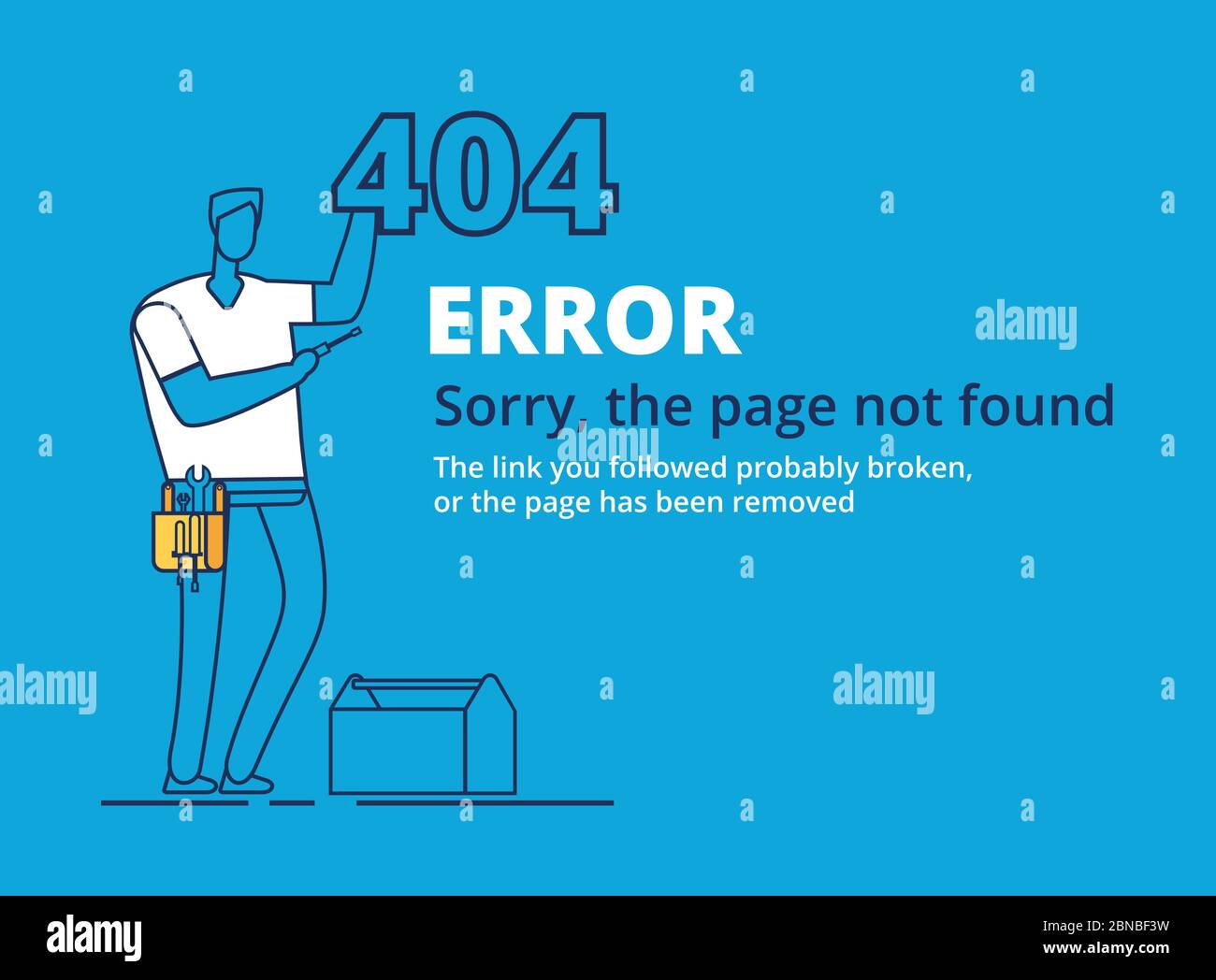 Error 404 página. Fallo de la computadora, concepto OOPS. La plantilla vectorial del sitio web desconecta el navegador, la página de ventana muestra una ilustración incorrecta Ilustración del Vector