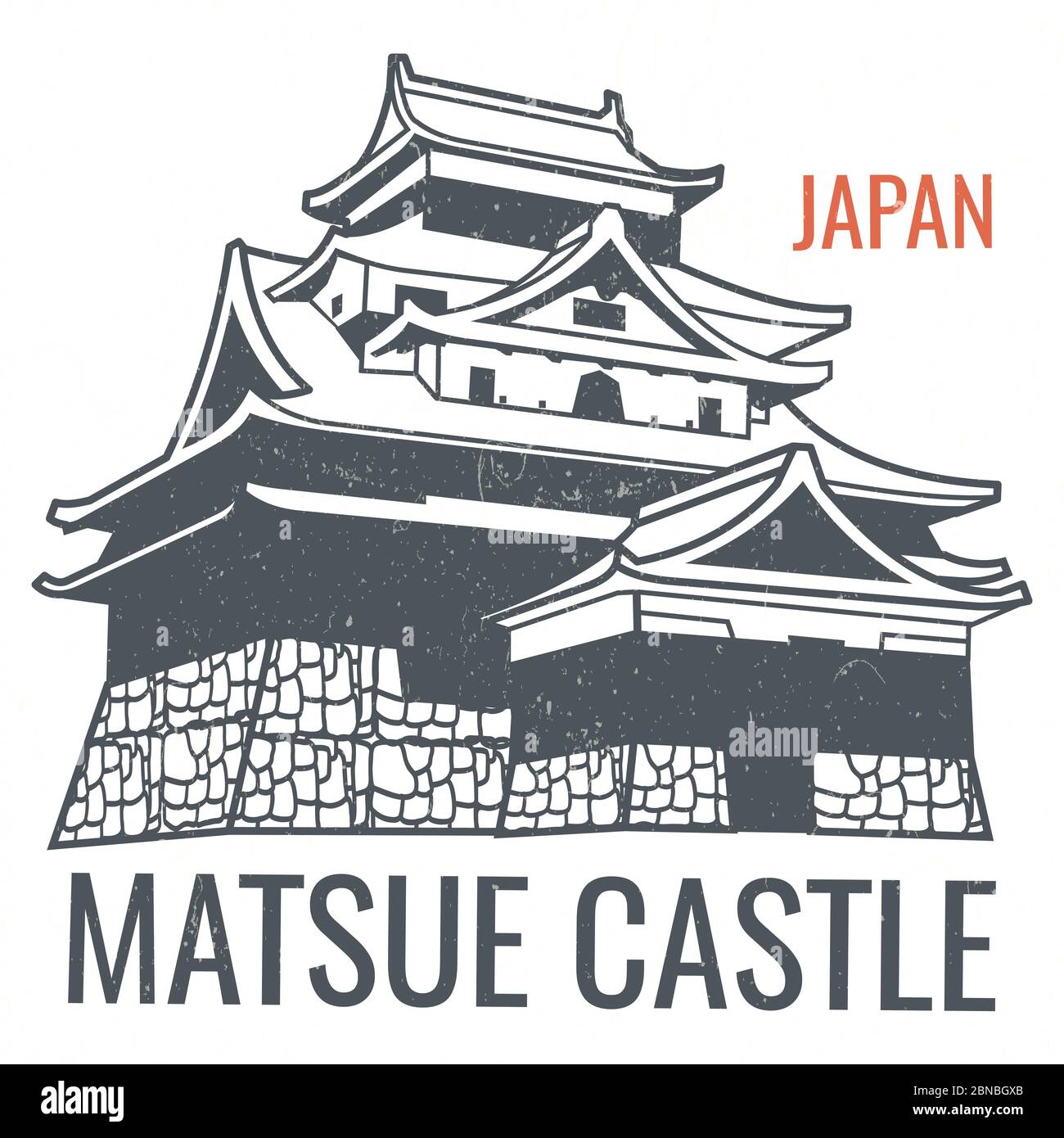 Cartel de viajes vector con silueta de castillo vista japonés. Ilustración de la silueta del castillo edificio japonés Ilustración del Vector