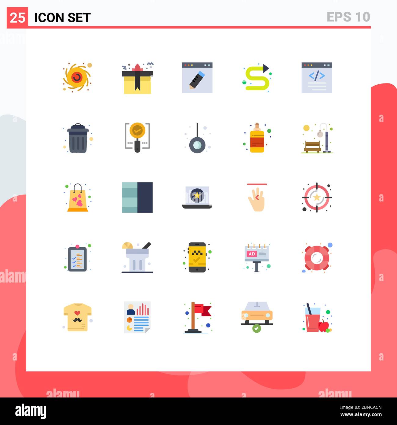 Flat Color Pack de 25 símbolos universales de navegador, indicador, navegador, direccional, gráfico elementos de diseño vectorial editables Ilustración del Vector
