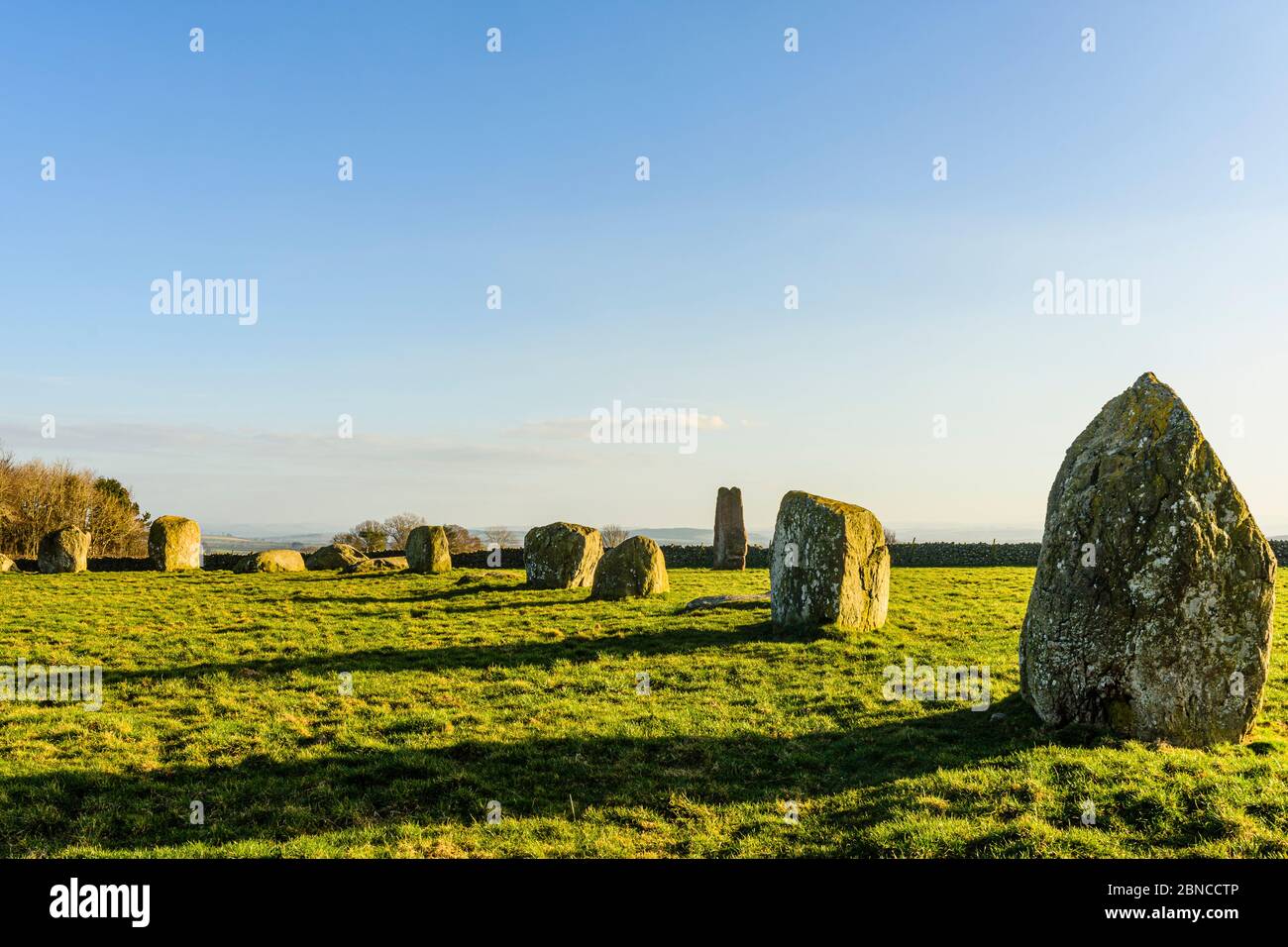 Long Meg y sus hijas un círculo de piedra cerca de Little Salkeld Cumbria Foto de stock