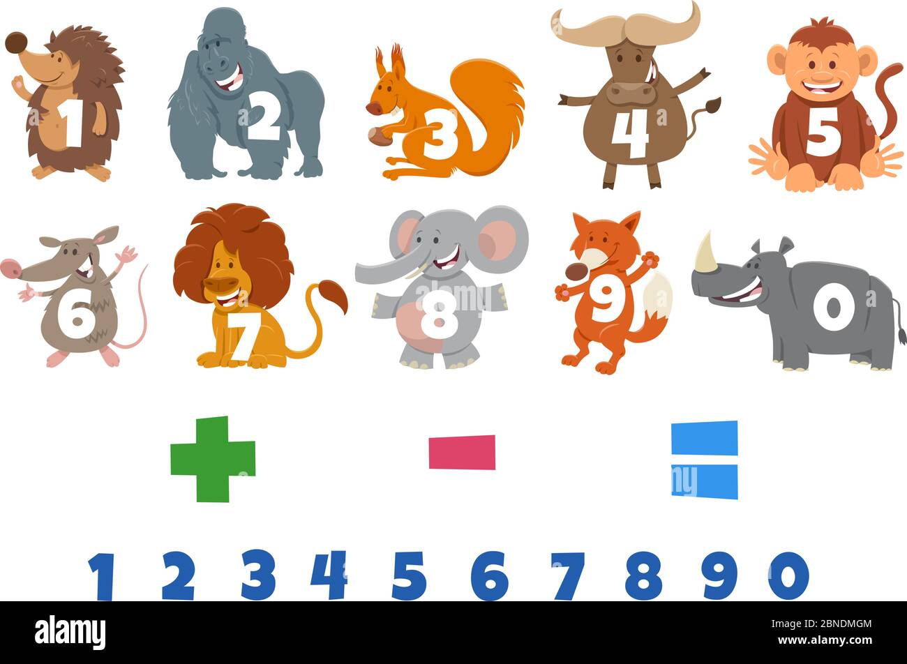 Dibujos animados Ilustración de números establecidos de uno a nueve con  caracteres de animales salvajes Imagen Vector de stock - Alamy