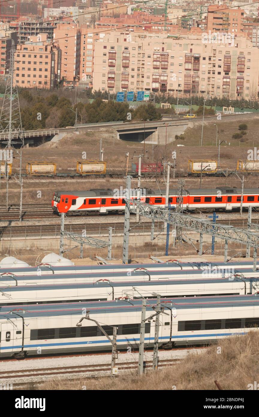 Circulaciones de trenes en la red ferroviaria española Foto de stock