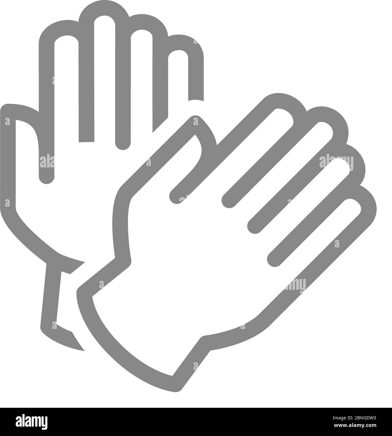 Guantes de goma icono de línea. Suministro de limpieza, símbolo de desinfección de manos Ilustración del Vector