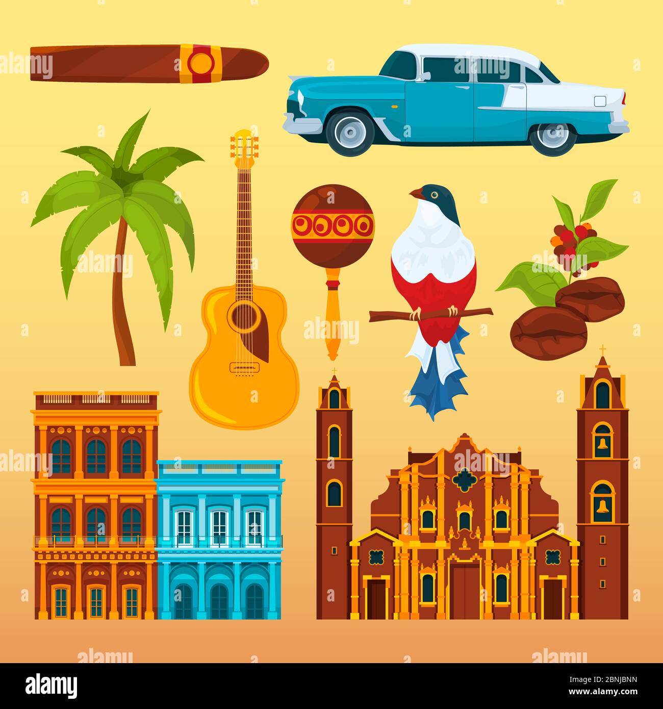 El cigarro de la Habana y otros objetos culturales y símbolos de Cuba Ilustración del Vector