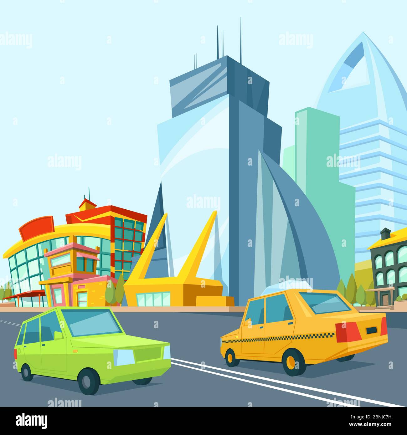 Paisaje urbano de dibujos animados con edificios modernos Imagen Vector de stock - Alamy Paisaje urbano de dibujos animados con edificios modernos Imagen Vector de stock - Alamy
