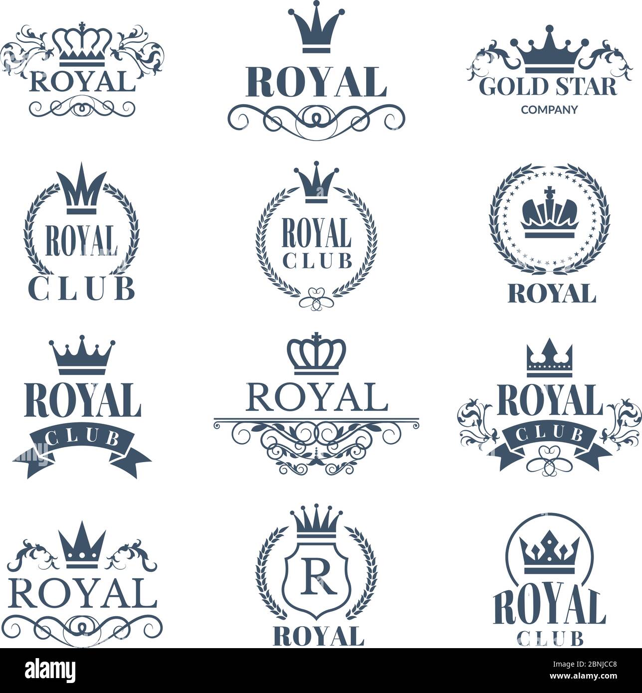 Juego de etiquetas de lujo con coronas. Logotipos y distintivos reales con  lugar para tu texto Imagen Vector de stock - Alamy