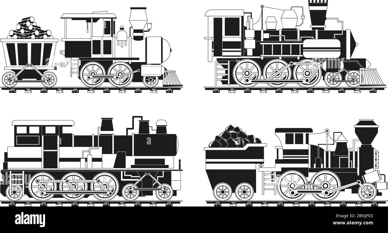 Imágenes monocromas de trenes antiguos Ilustración del Vector
