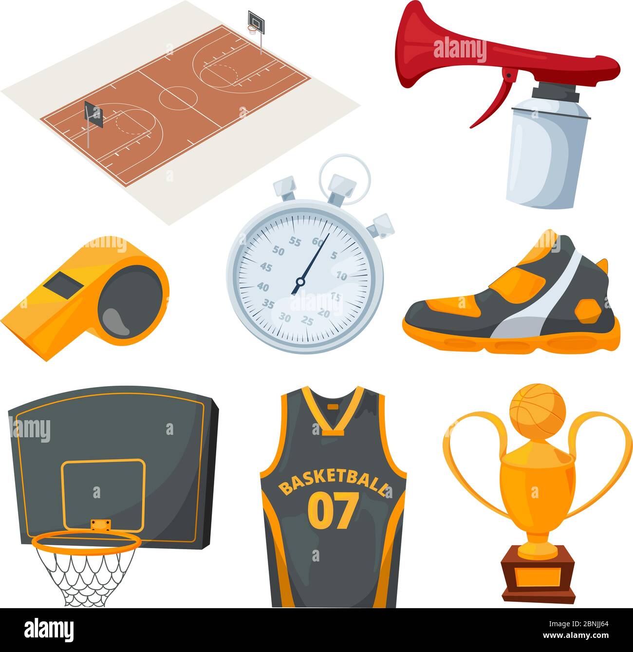 Iconos de dibujos animados conjunto de varios elementos de baloncesto  Imagen Vector de stock - Alamy