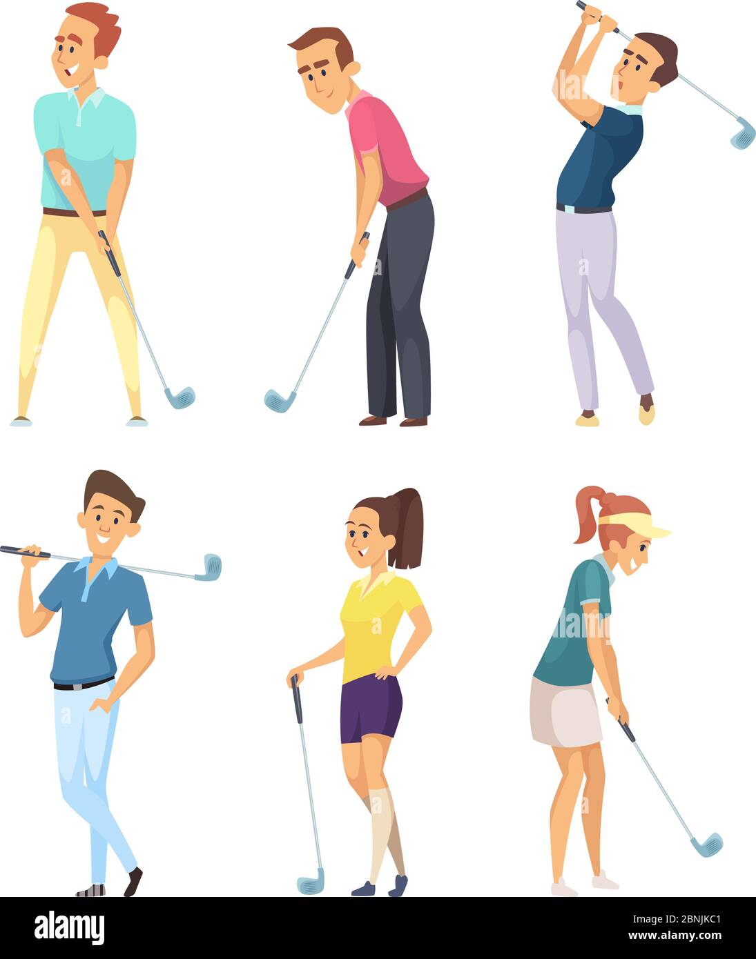 Diferentes jugadores de golf aíslan sobre fondo blanco Ilustración del Vector