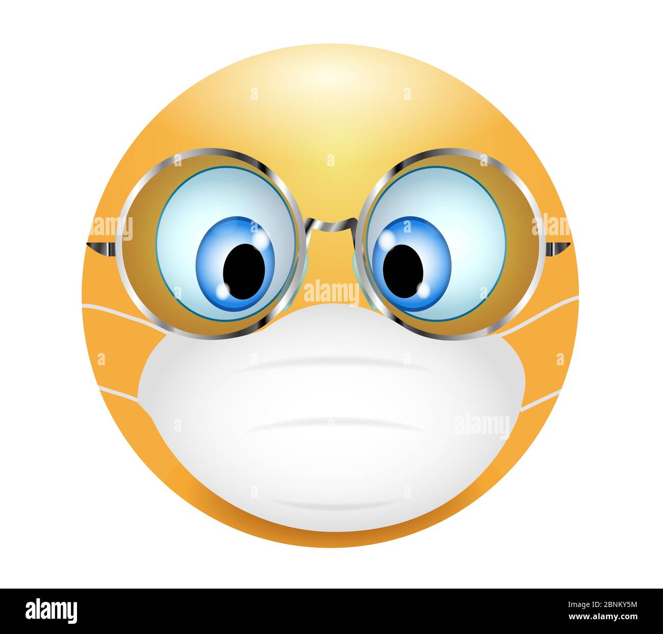 Emoticono de emoji usando máscara médica y gafas. ilustración 3d. Emoticono divertido. Concepto de protección contra brotes coronavirus - gérmenes - contaminación del aire. Foto de stock