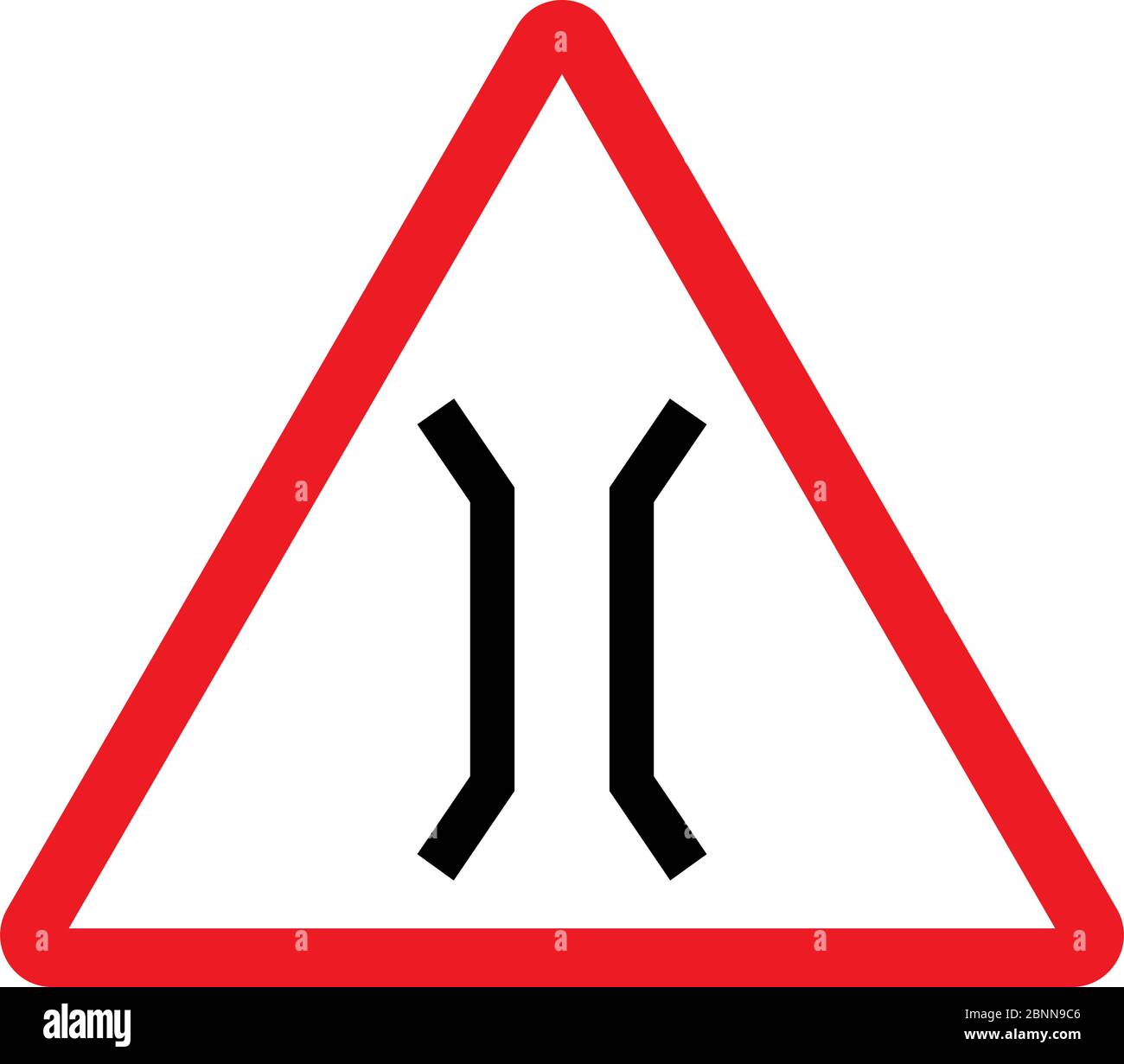 Vector de señal de tráfico de puente estrecho. Fondo de triángulo rojo. Ilustración del Vector