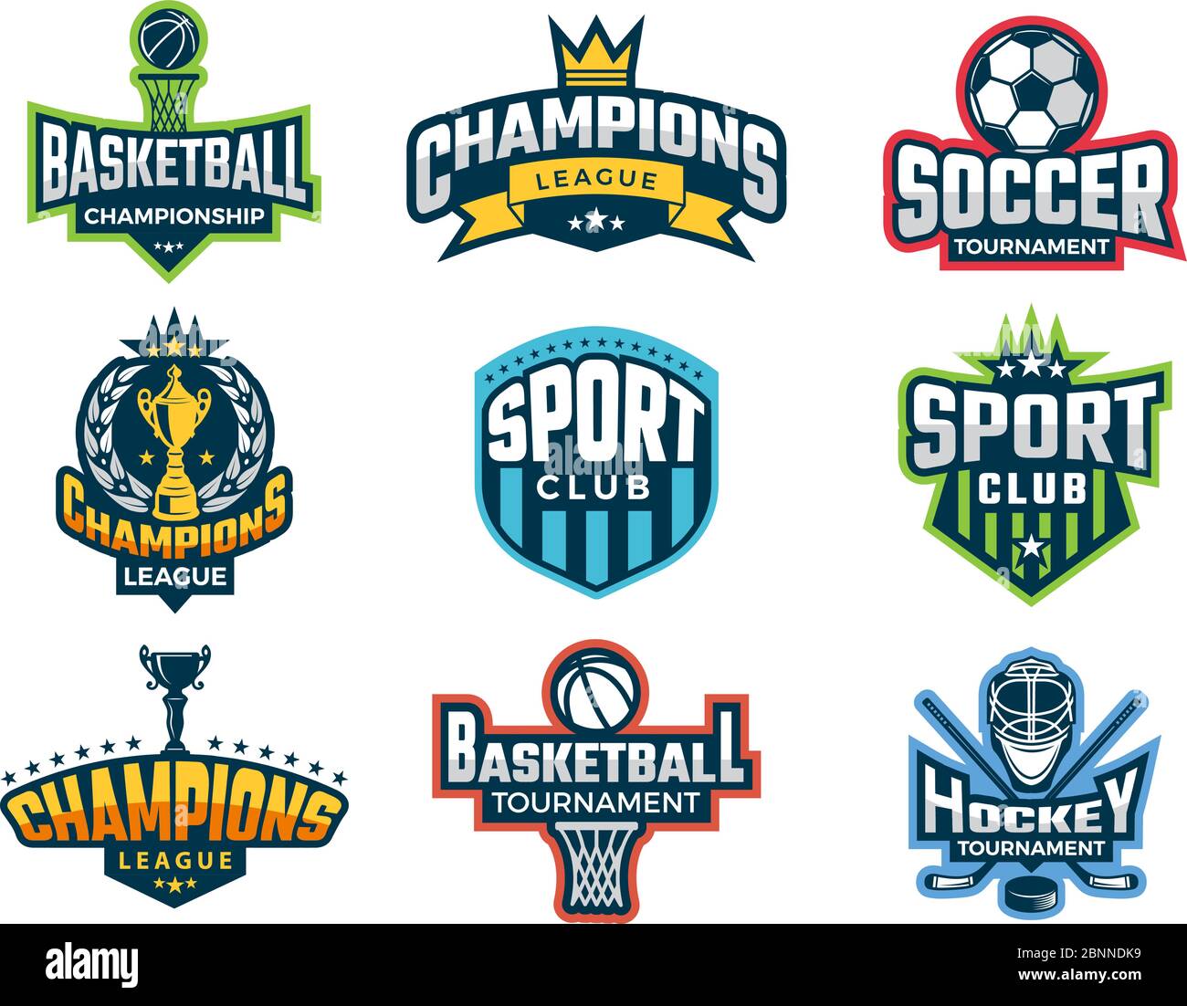Logotipos deportivos. Emblema de la copa del equipo universitario  competencias de recreación atletas etiquetas y vectores insignias aisladas  Imagen Vector de stock - Alamy