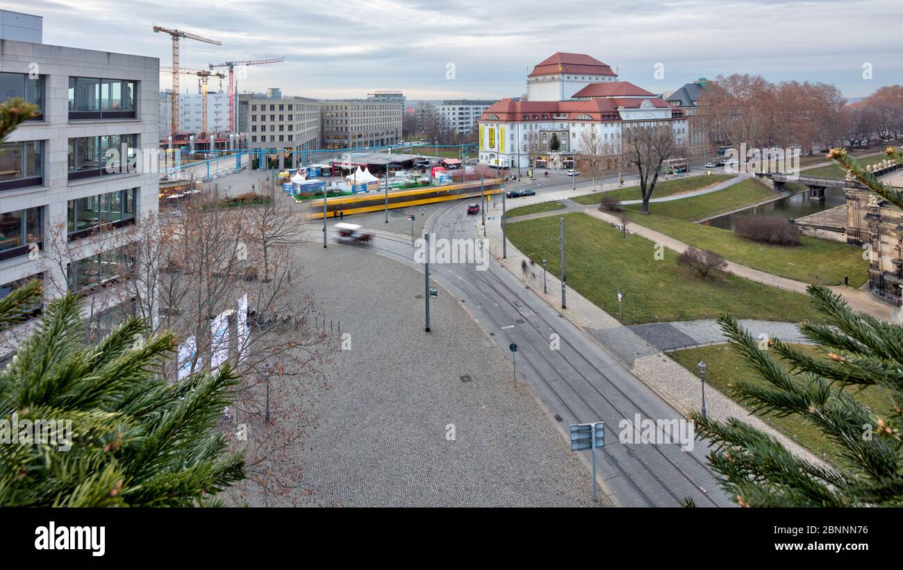 Vista panorámica, Schauspielhaus, Dresden Zwinger, Dresden, Sajonia, Alemania, Europa, Foto de stock