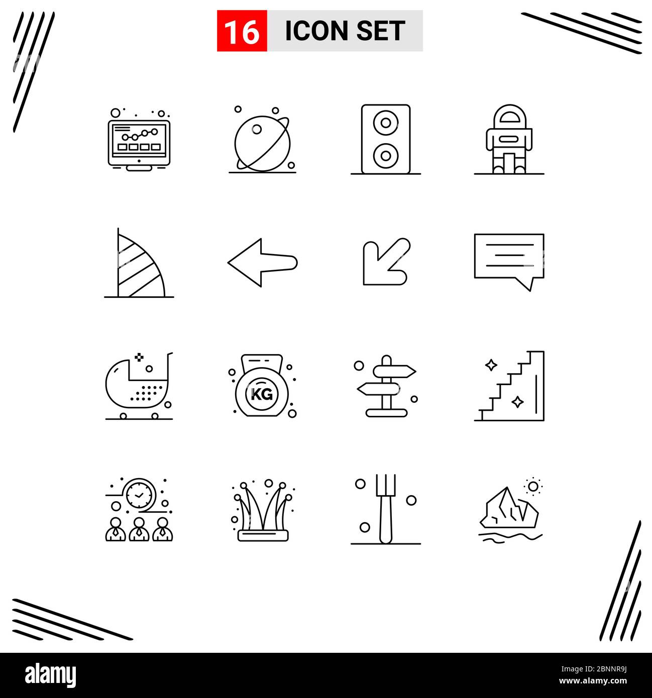 Stock Vector Icon Pack de 16 líneas y símbolos para el monumento de los eau, dubai, sistema, burj al arab, espacio elementos de diseño vectorial editables Ilustración del Vector