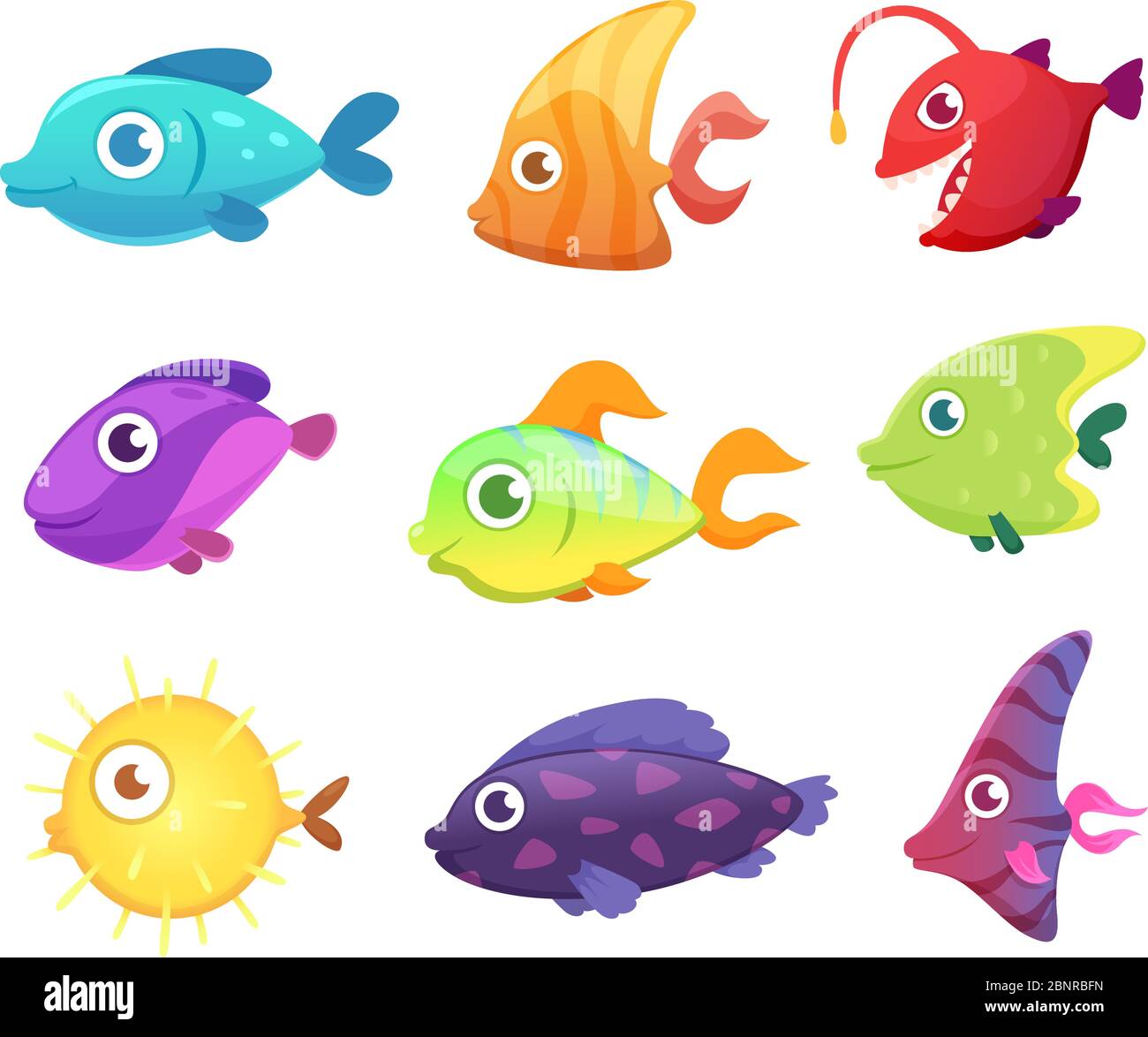 Dibujos animados de peces. Submarino mar animales para juegos imágenes  vectoriales Imagen Vector de stock - Alamy