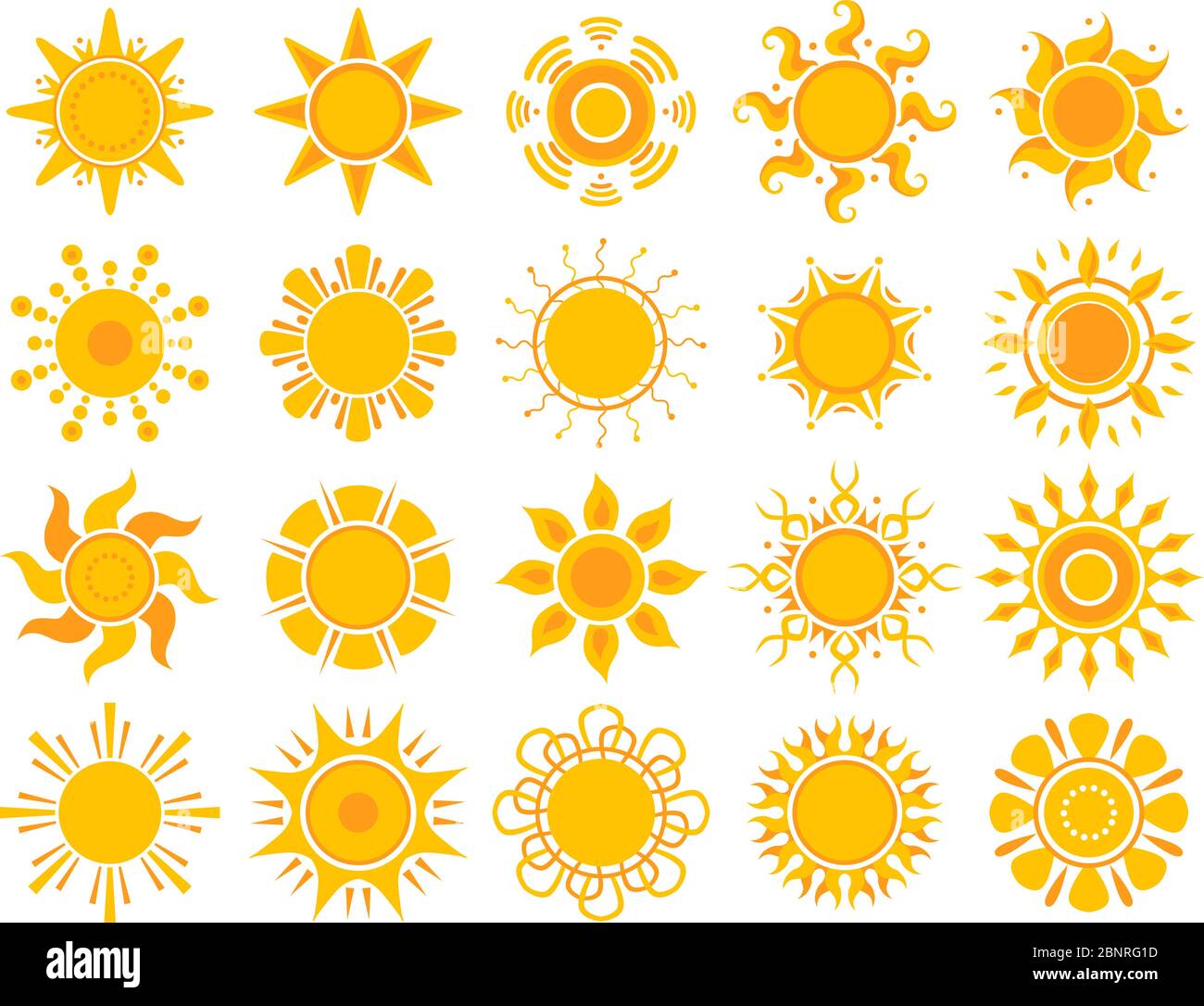 Icono de sol amarillo. Naranja tiempo sol verano vector abstracto símbolos aislados Ilustración del Vector