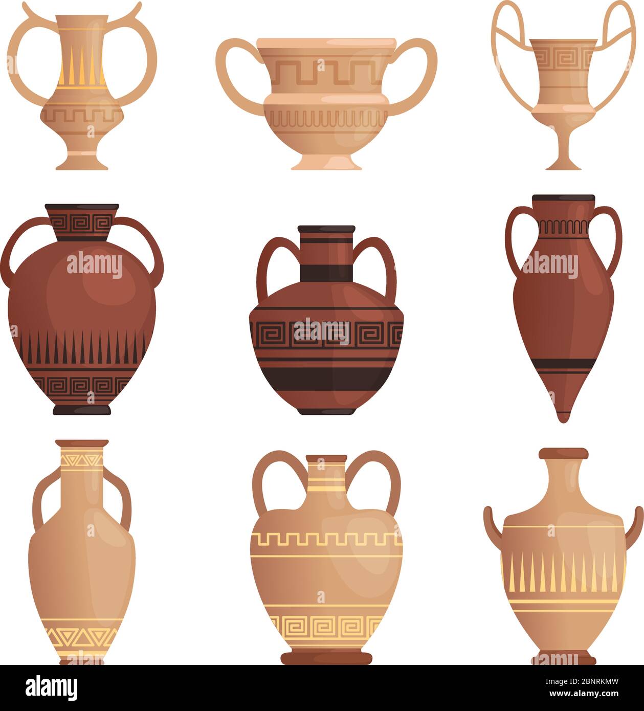 Jarra de arcilla. Ánfora antiguo con patrón de taza griega y otros dibujos  de dibujos animados vector de vasos aislados Imagen Vector de stock - Alamy