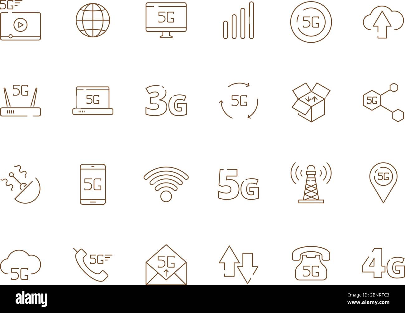 iconos de 5 g. Internet seguridad móvil inalámbrico 4g señal de telecomunicaciones nueva tecnología libre wifi símbolos vectoriales Ilustración del Vector