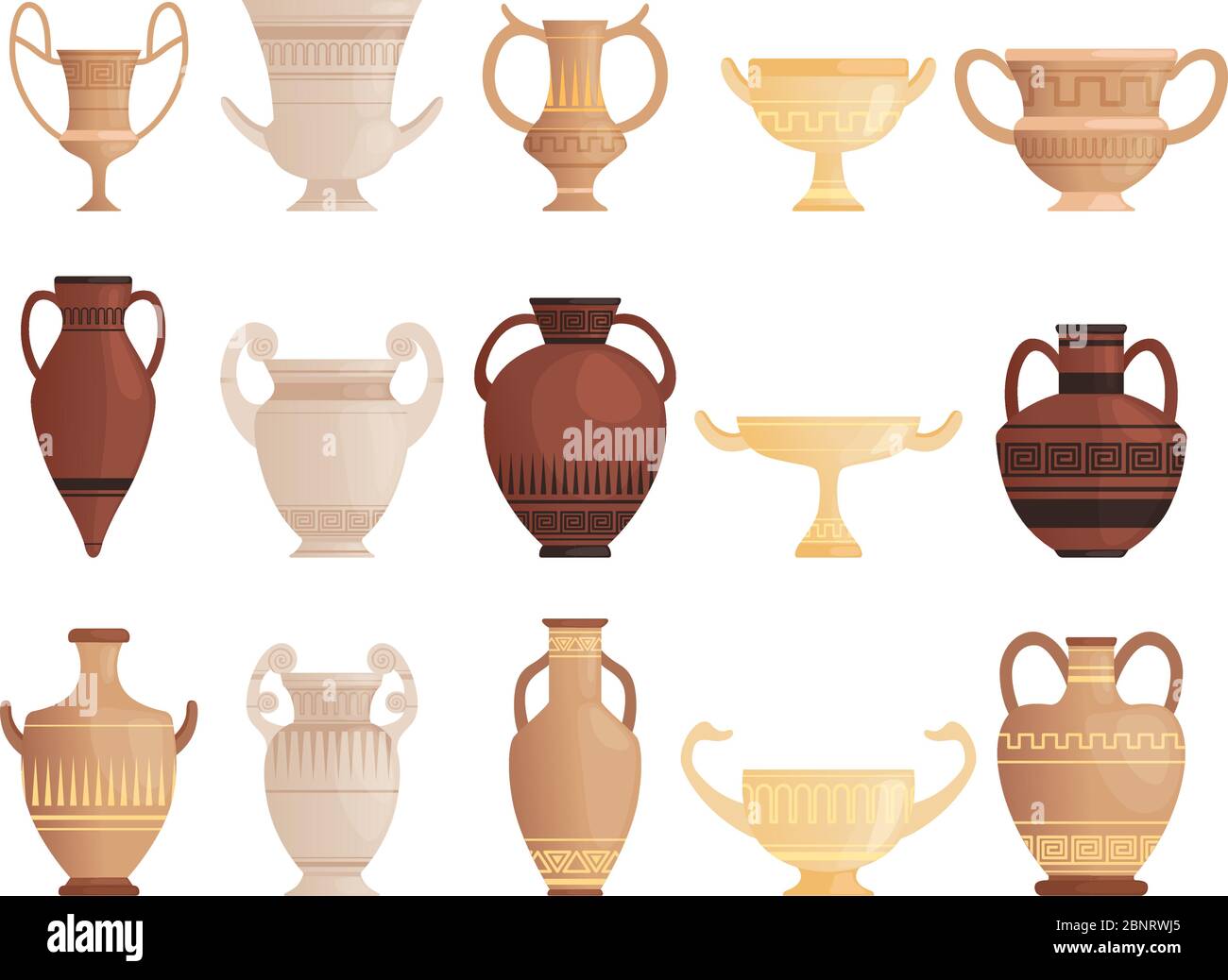 Antiguo buque antiguo. Tazas de la jarra de arcilla y ánforas con los patrones de cerámica jarra antigua cuadros vectoriales Ilustración del Vector