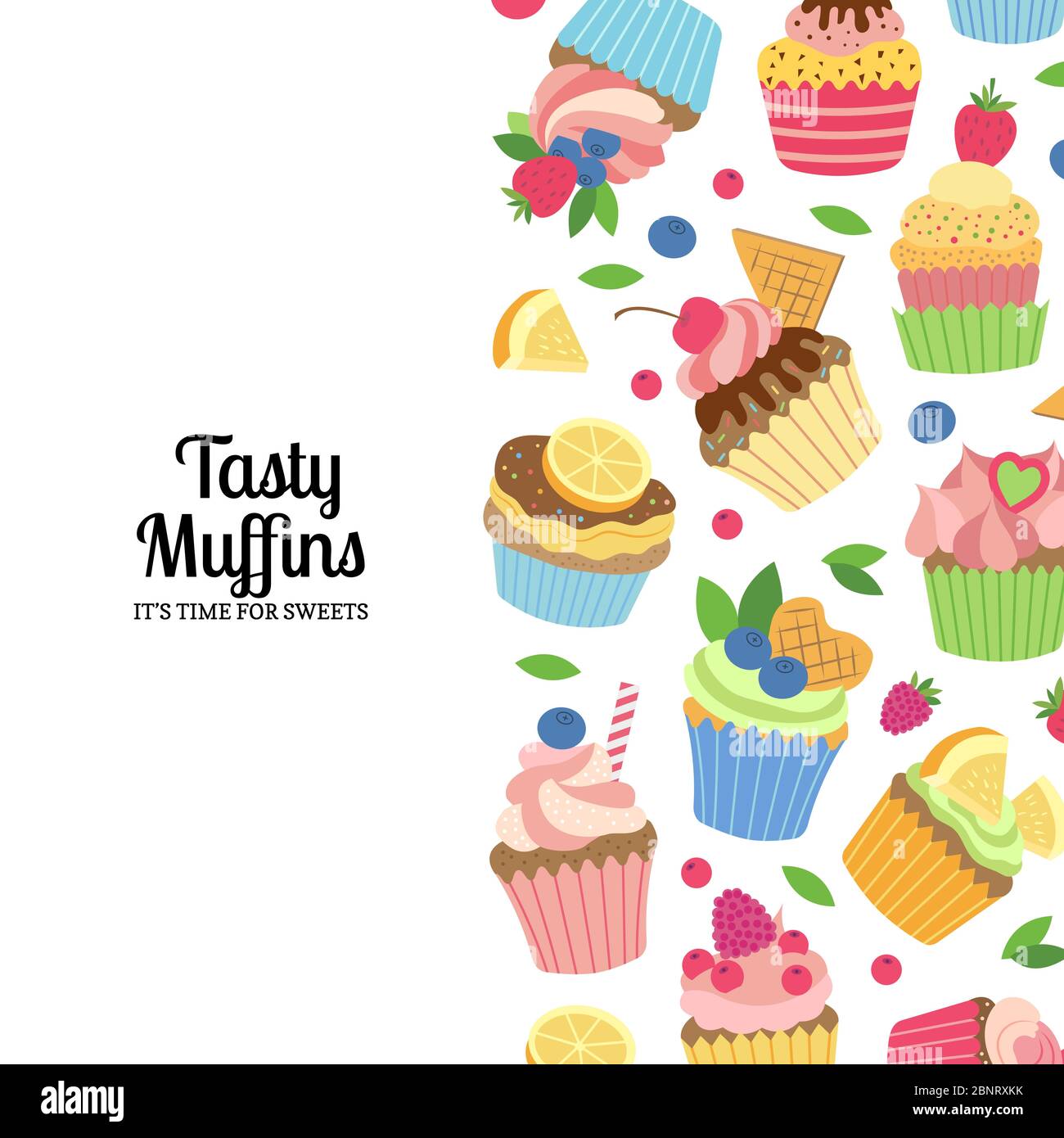 Vector lindo muffins de dibujos animados o cupcakes fondo con lugar para la  ilustración de texto Imagen Vector de stock - Alamy
