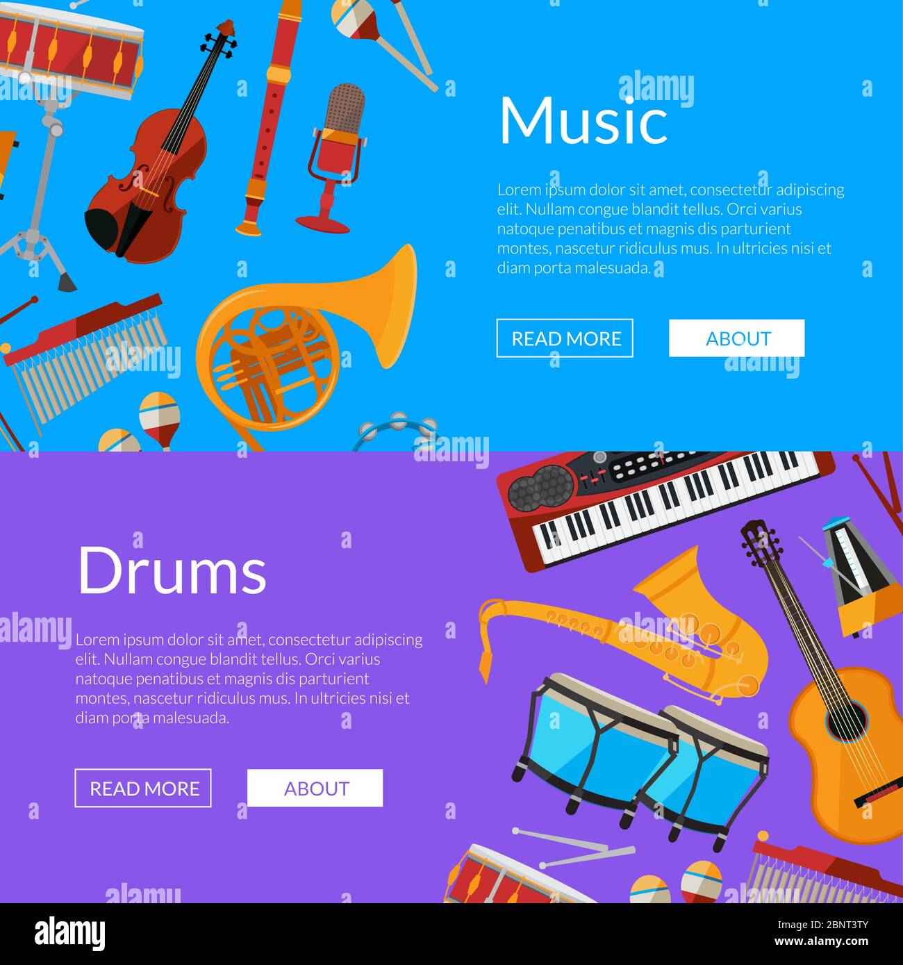 Vector dibujos animados instrumentos musicales web banner ilustración