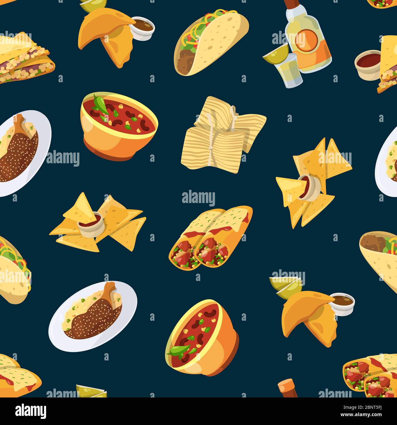 Dibujo de dibujos animados vectoriales patrón de comida mexicana o  ilustración de fondo Imagen Vector de stock - Alamy