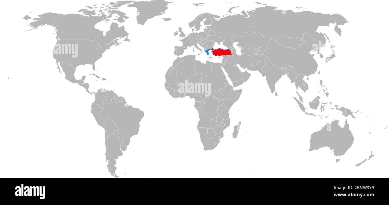 Mapa de Turquía y grecia resaltado en el mapa mundial. Fondo gris ...