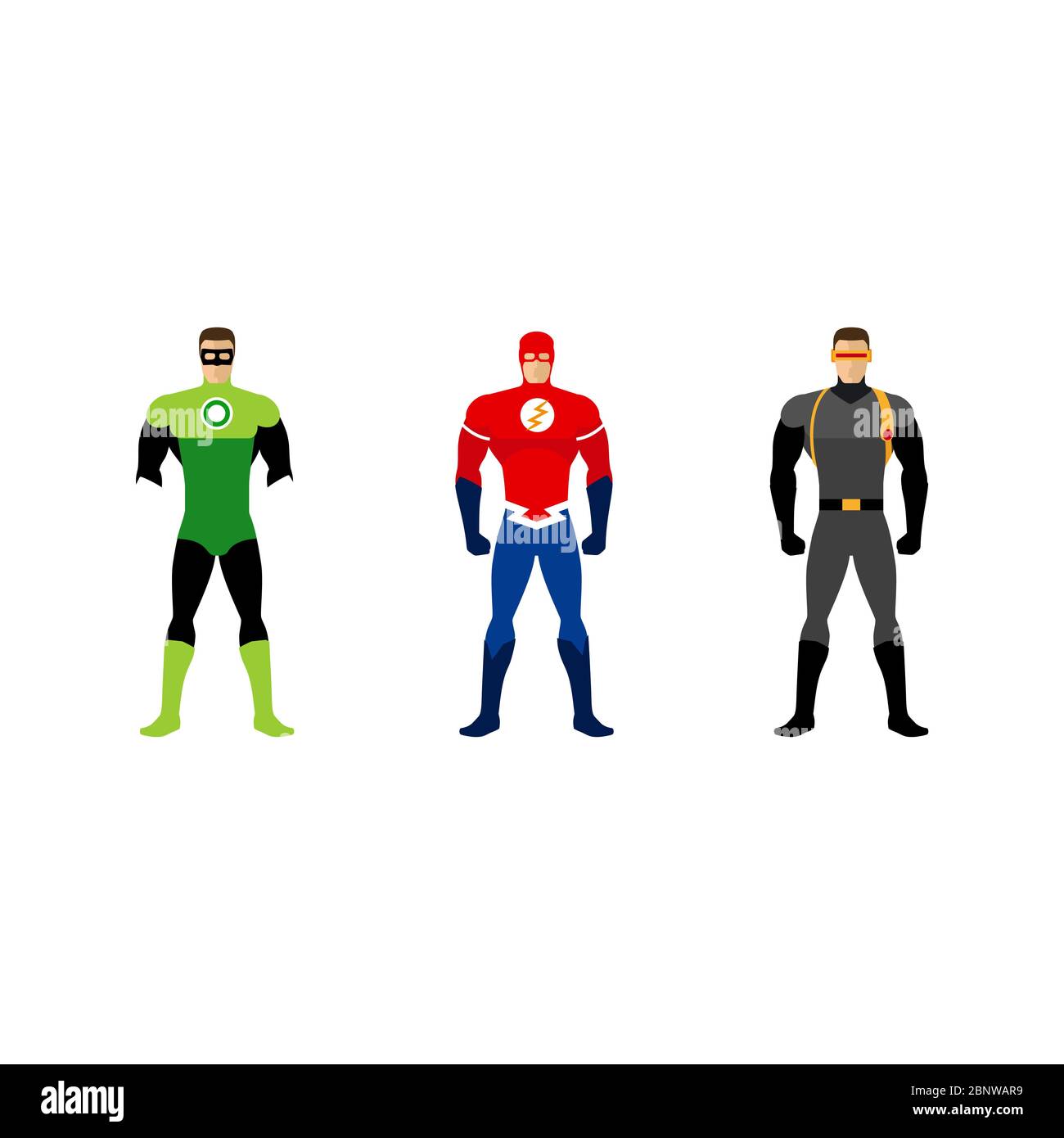 Trajes de superhéroes conjunto de ropa vector aislado para superhéroes  Imagen Vector de stock - Alamy