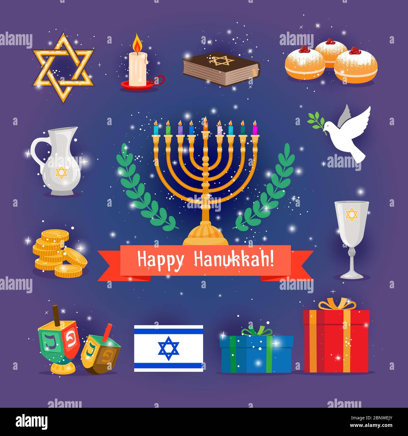 Fiestas judías iconos de hanukkah o chanukah con velas de menorah