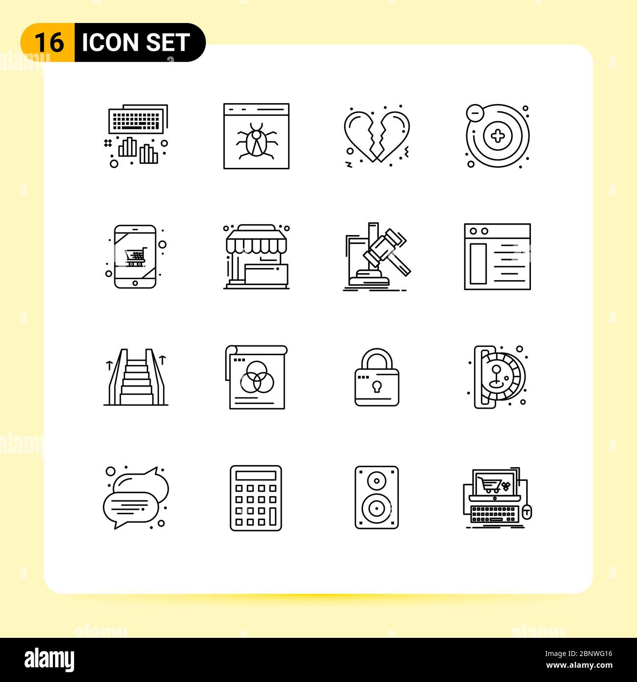 16 iconos creativos modernos signos y símbolos de tienda online, carrito,  desarrollo, molécula, átomos elementos de diseño vectorial editables Imagen  Vector de stock - Alamy