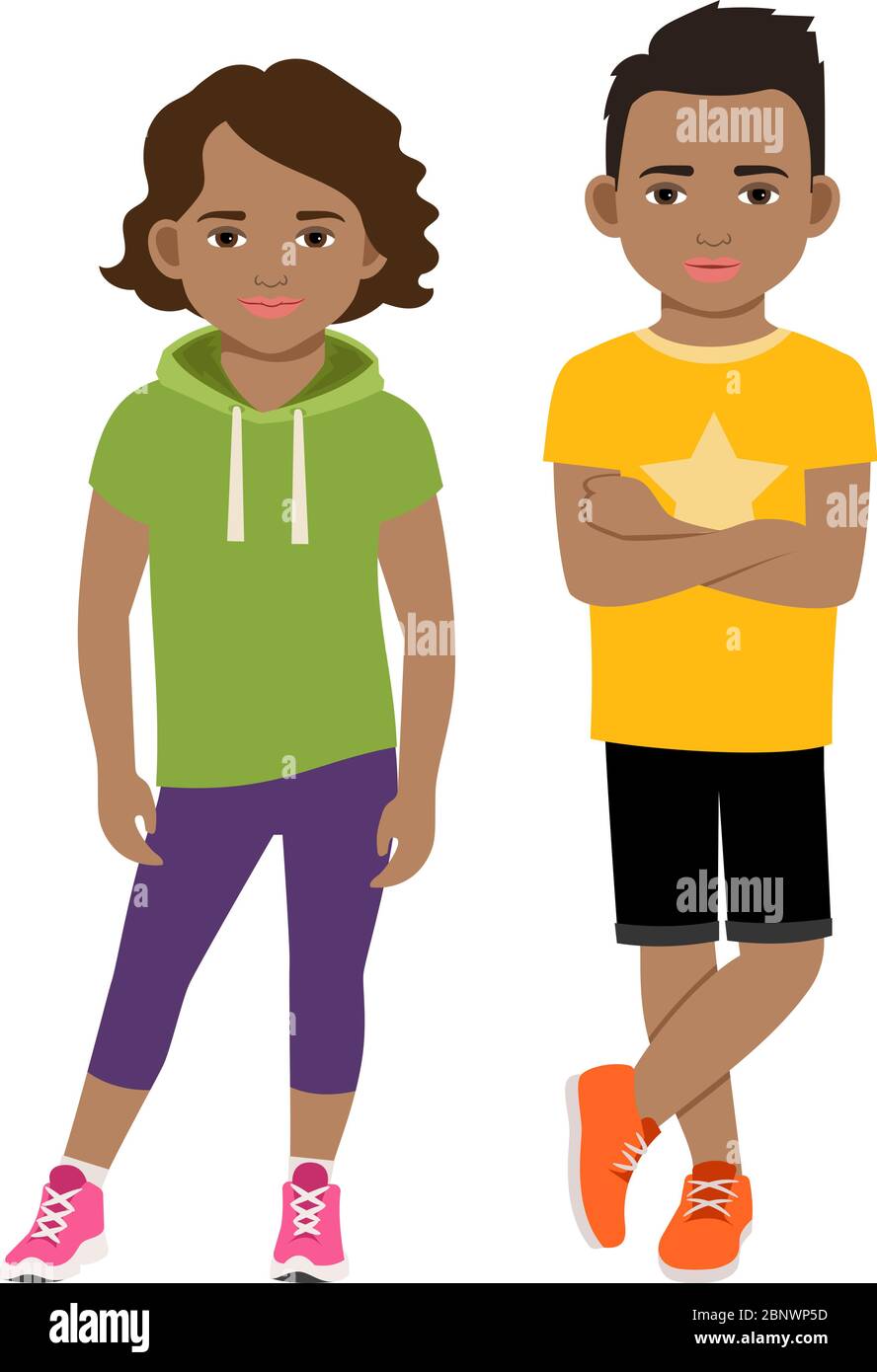 Ingenieria salud Pasteles Lindo vector de ilustración de niños afroamericanos. Niños negros en ropa  deportiva aislados sobre blanco Imagen Vector de stock - Alamy
