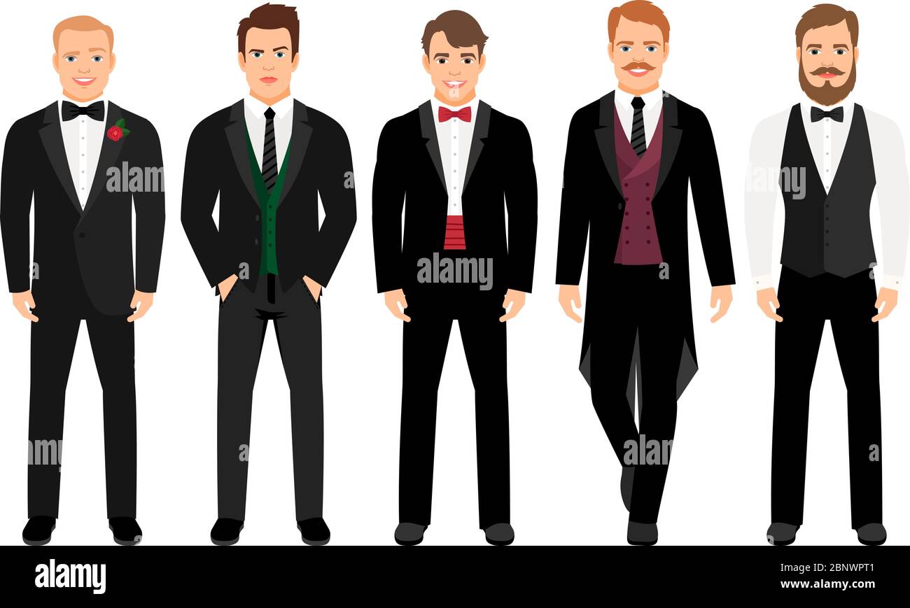 Hombre en traje conjunto ilustración vectorial. Dibujos animados de moda  elegantes personajes de negocios aislados sobre fondo blanco Imagen Vector  de stock - Alamy