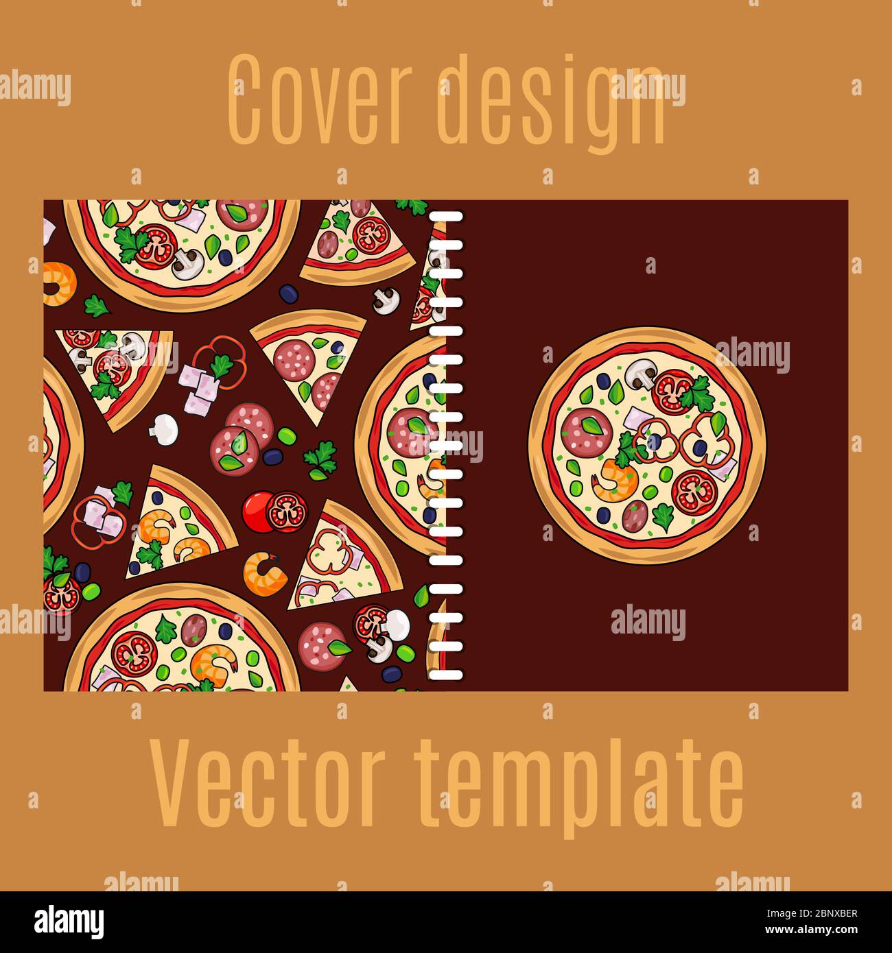 Diseño de portada para imprimir con pizza de dibujos animados. Ilustración  vectorial Imagen Vector de stock - Alamy