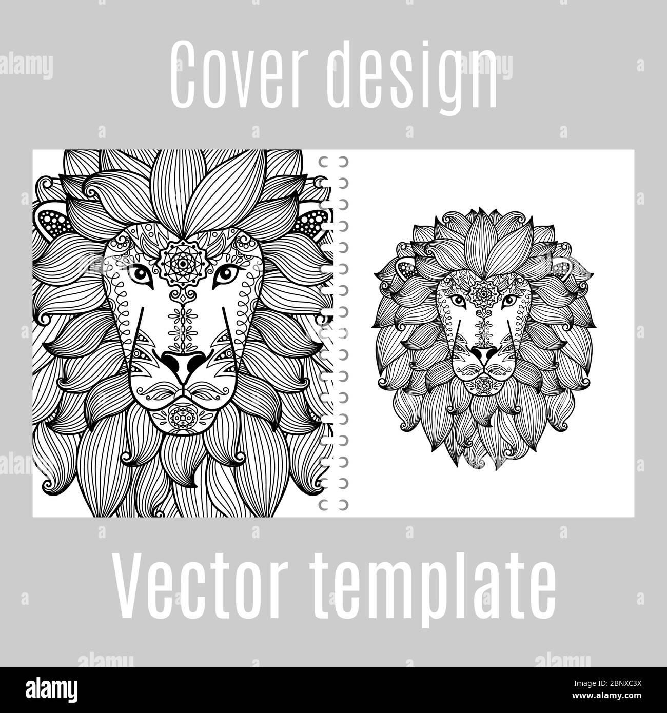 Diseño de portada en blanco y negro para imprimir con león animal.  Ilustración vectorial Imagen Vector de stock - Alamy