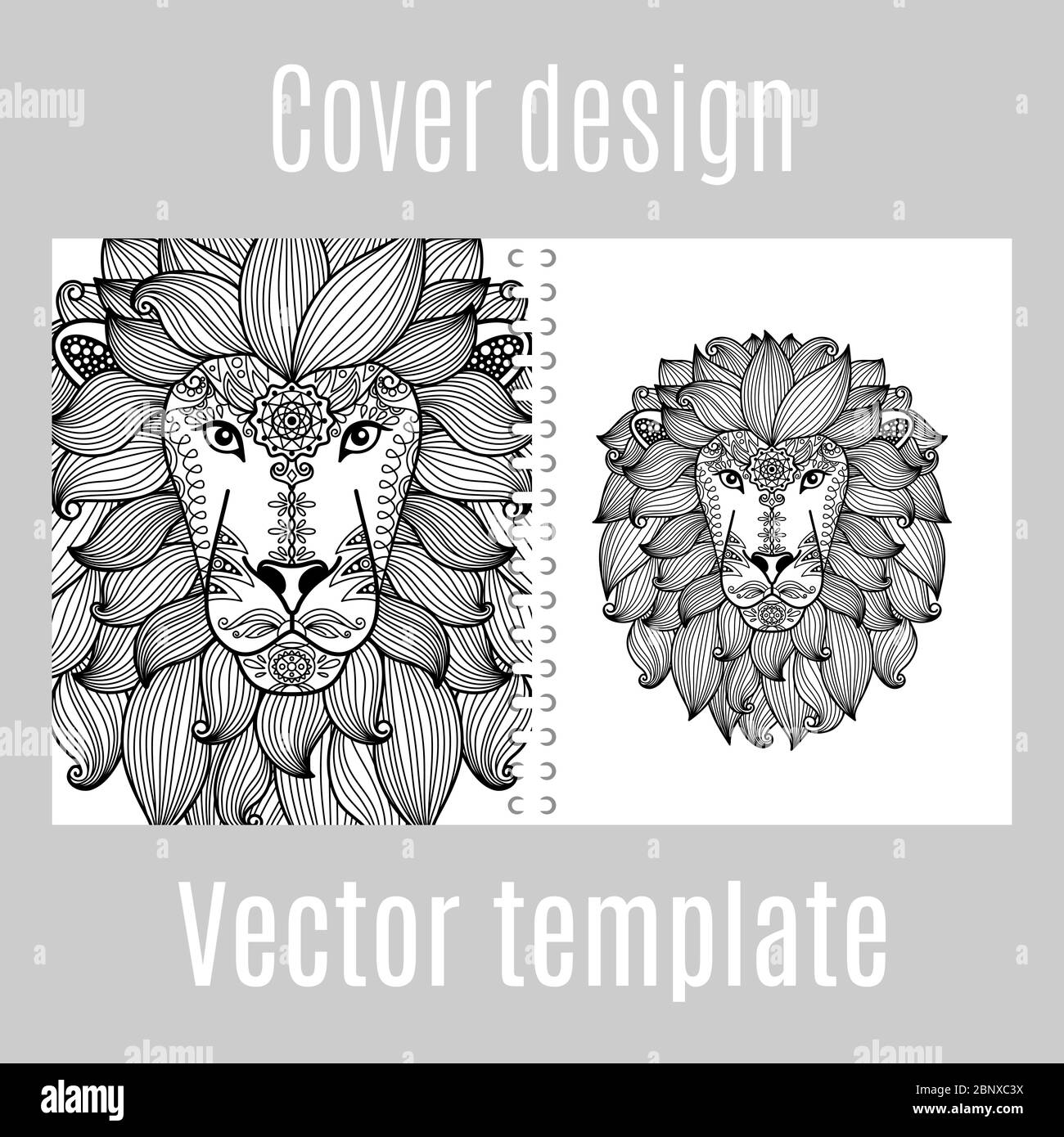 Diseño de portada en blanco y negro para imprimir con león animal. Ilustración vectorial Imagen Vector de stock - Alamy