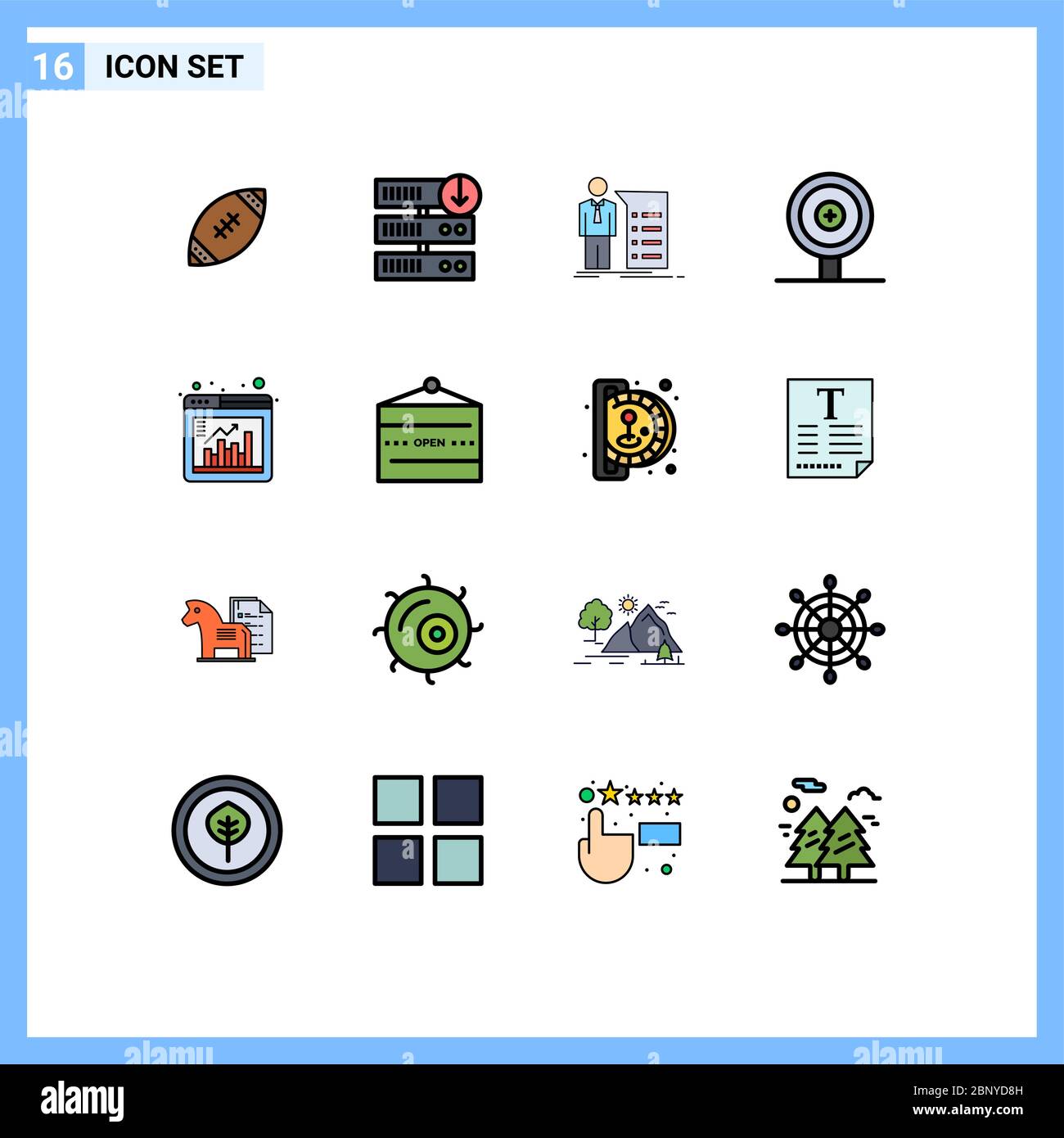Conjunto de 16 iconos modernos de la IU símbolos signos para ventana, finanzas, descarga de servidor, negocios, reunión Editable Creative Vector Design Elements Ilustración del Vector