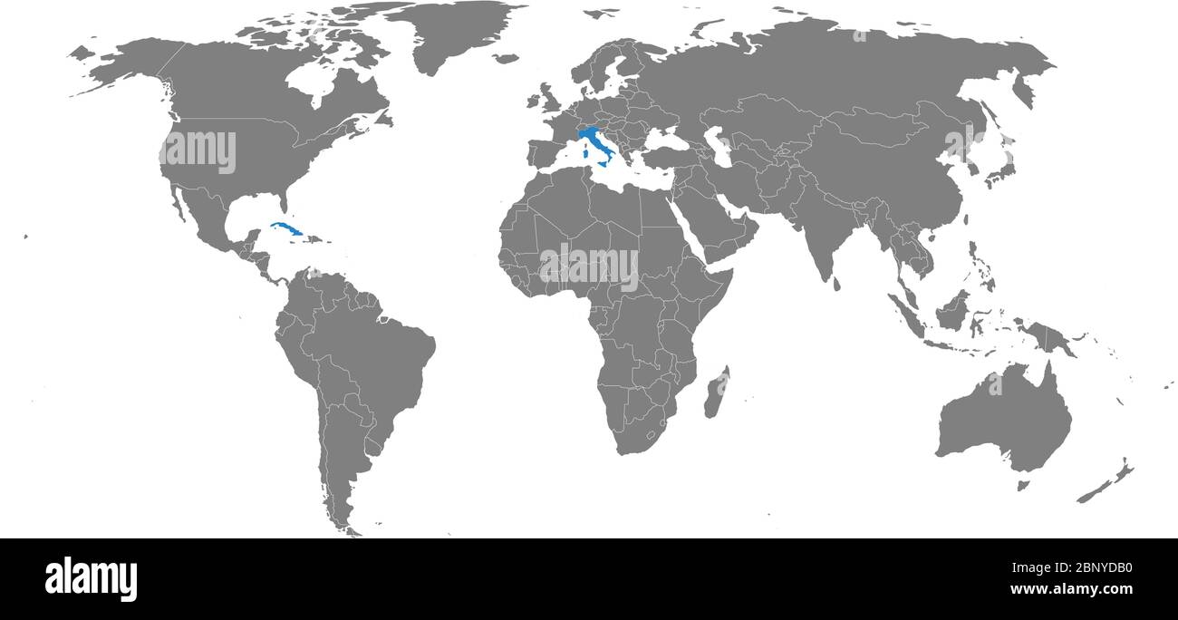 Cuba, italia países destacados en el mapa mundial. Relaciones diplomáticas, comerciales, de salud. Ilustración del Vector