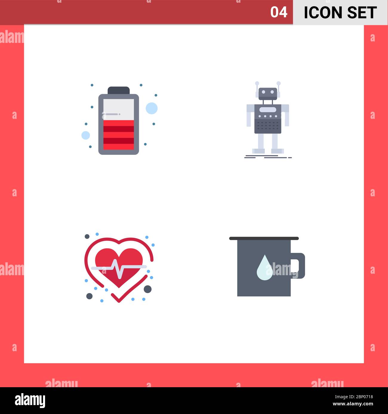 Grupo de 4 iconos planos modernos conjunto de batería, corazón, robot, bot, comprobar elementos de diseño vectorial editables Ilustración del Vector