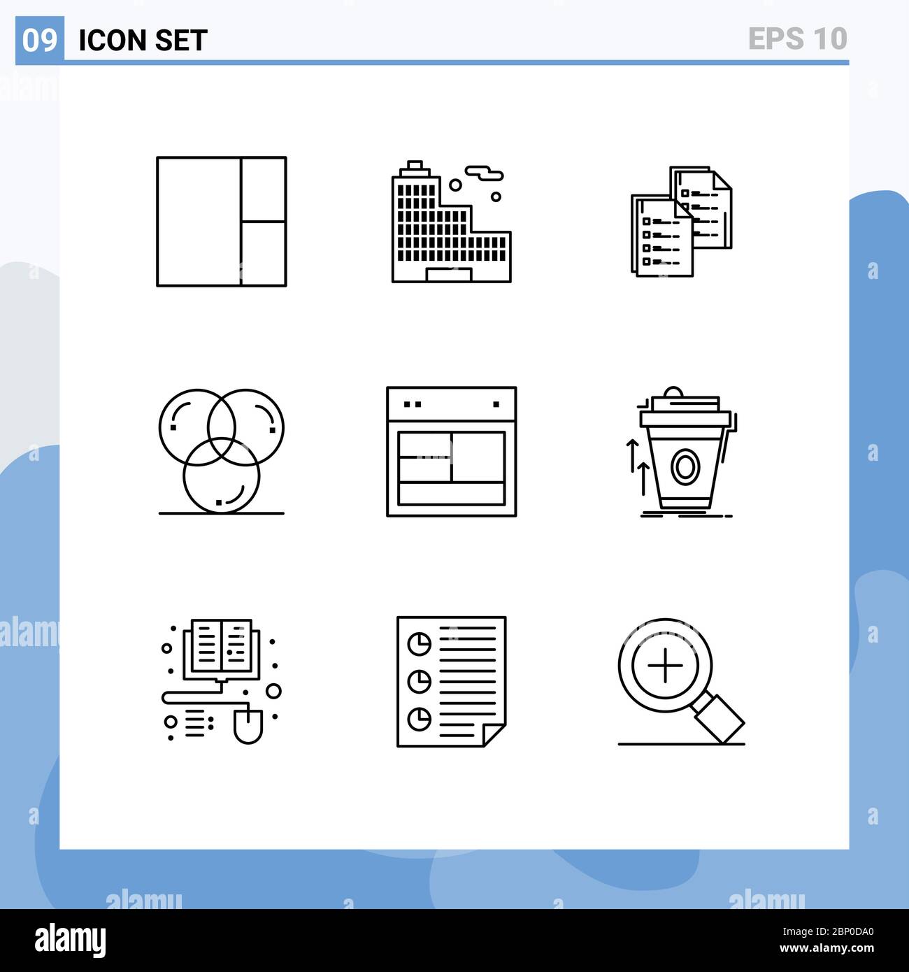Símbolos de iconos universales Grupo de 9 modernos contornos de diseño